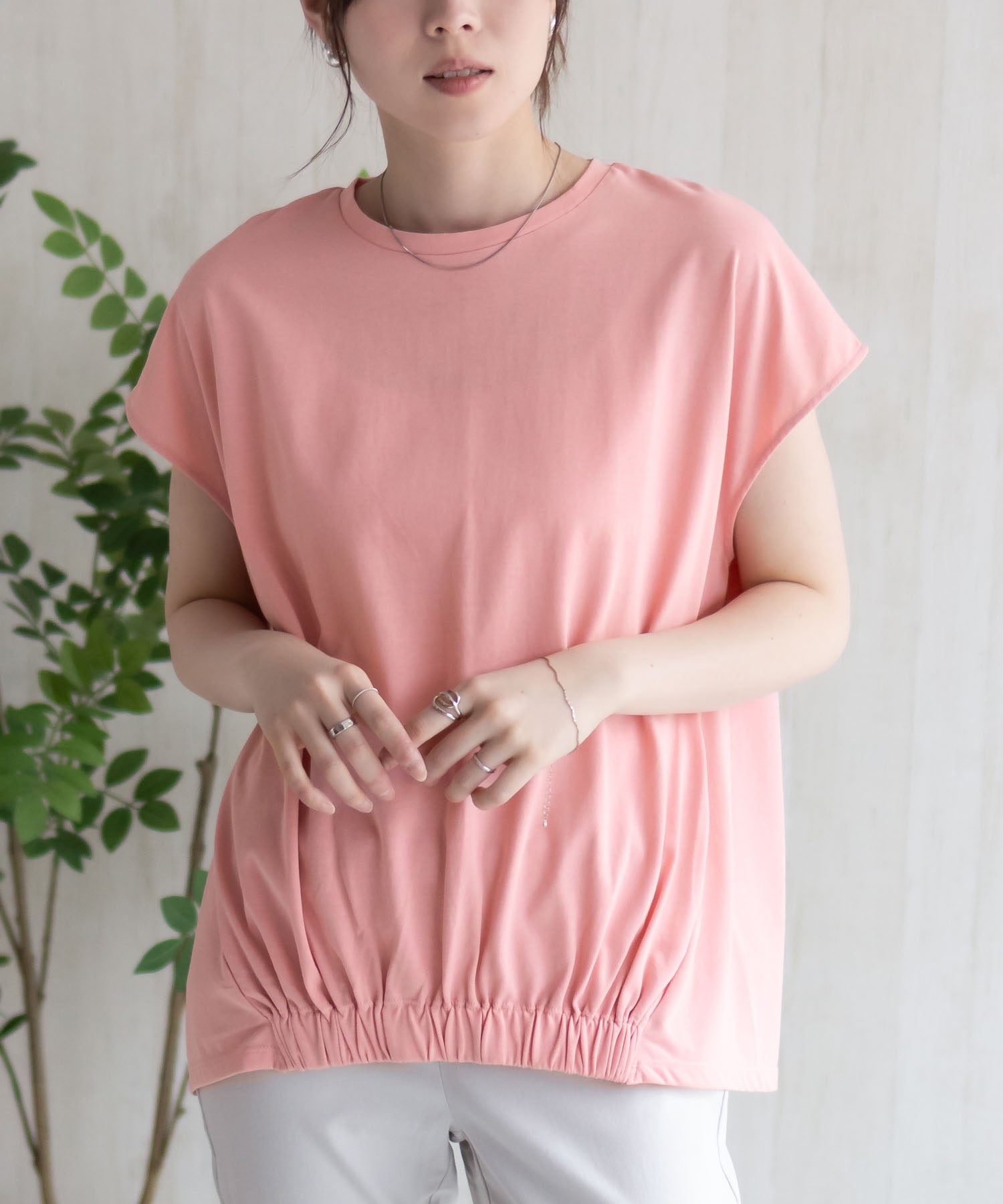 ハッシュアッシュ HusHusH 裾ゴムフレンチTシャツ （コーラル） コーラル