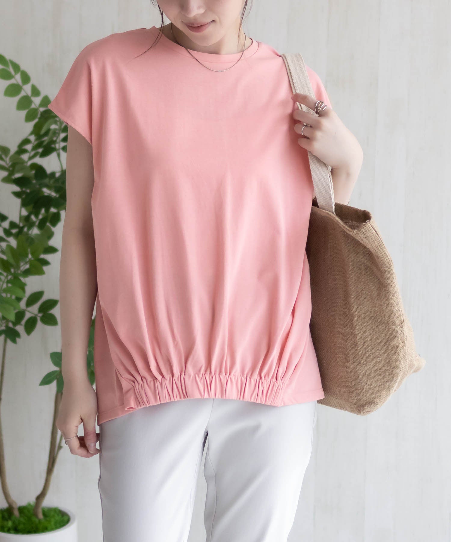 ハッシュアッシュ HusHusH 裾ゴムフレンチTシャツ （コーラル） コーラル