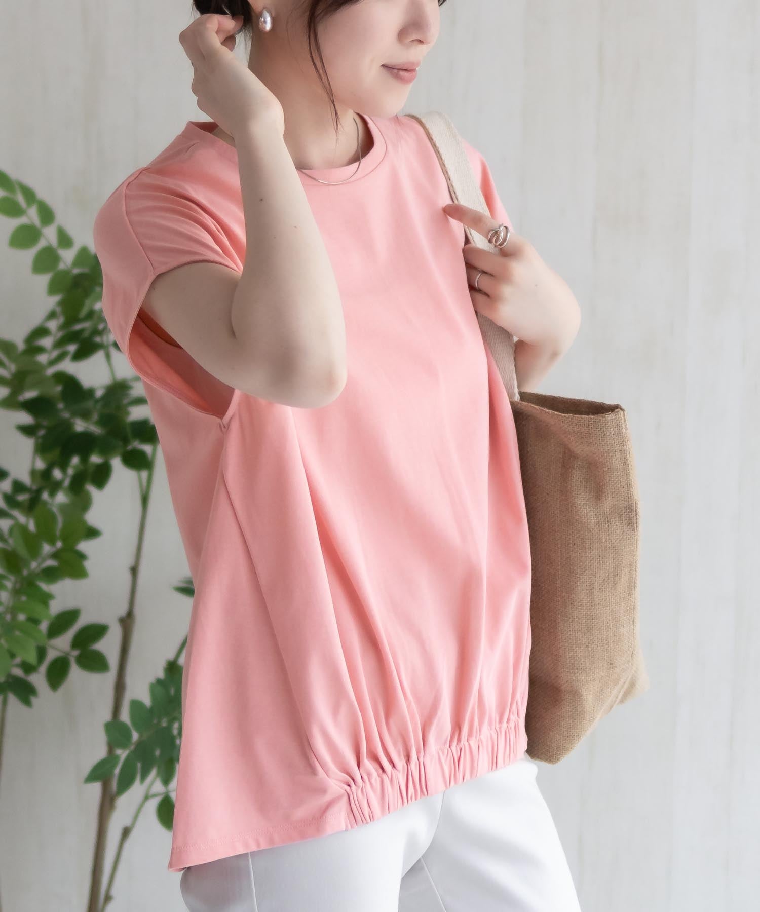 ハッシュアッシュ HusHusH 裾ゴムフレンチTシャツ （コーラル） コーラル