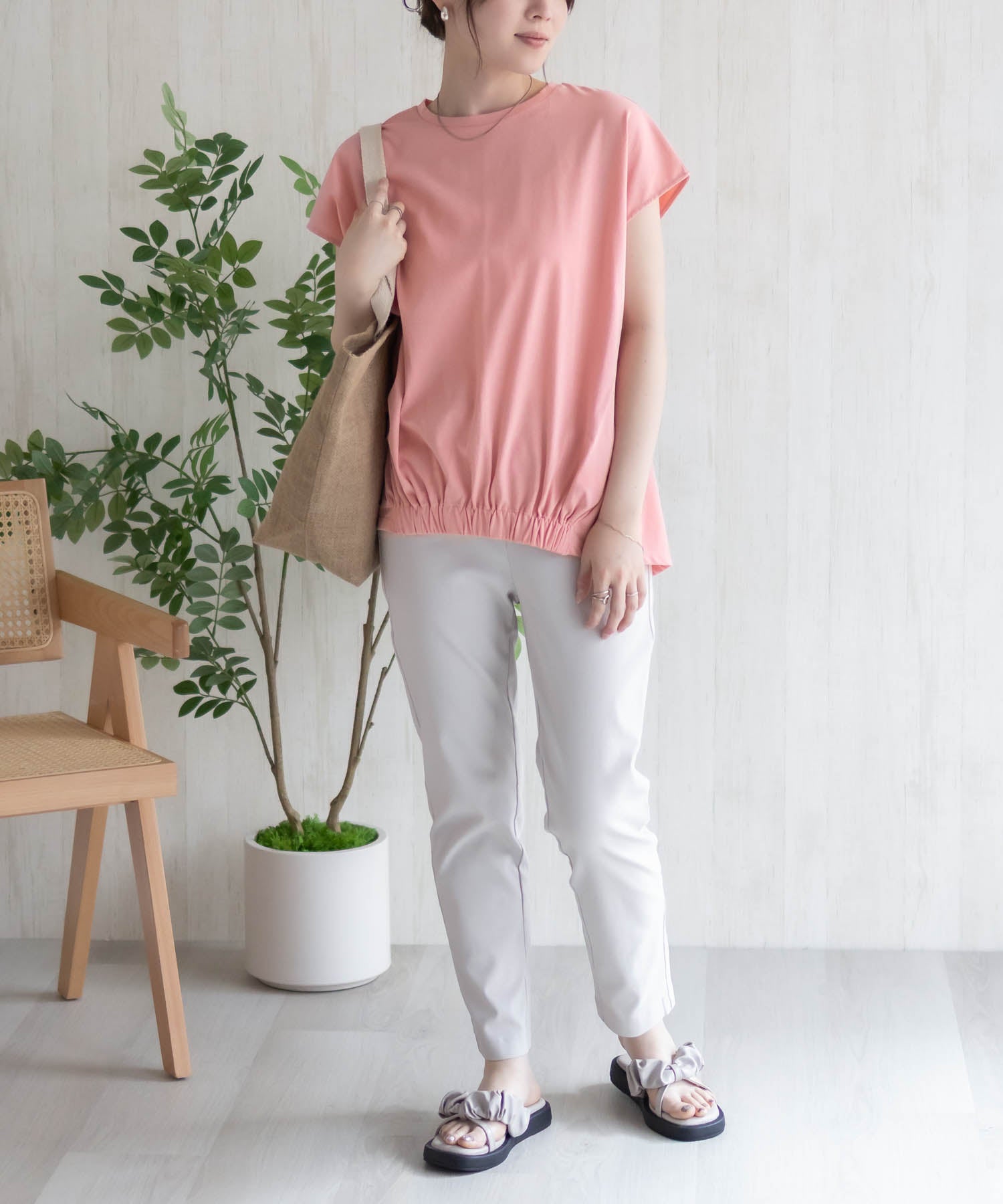 ハッシュアッシュ HusHusH 裾ゴムフレンチTシャツ （コーラル） コーラル