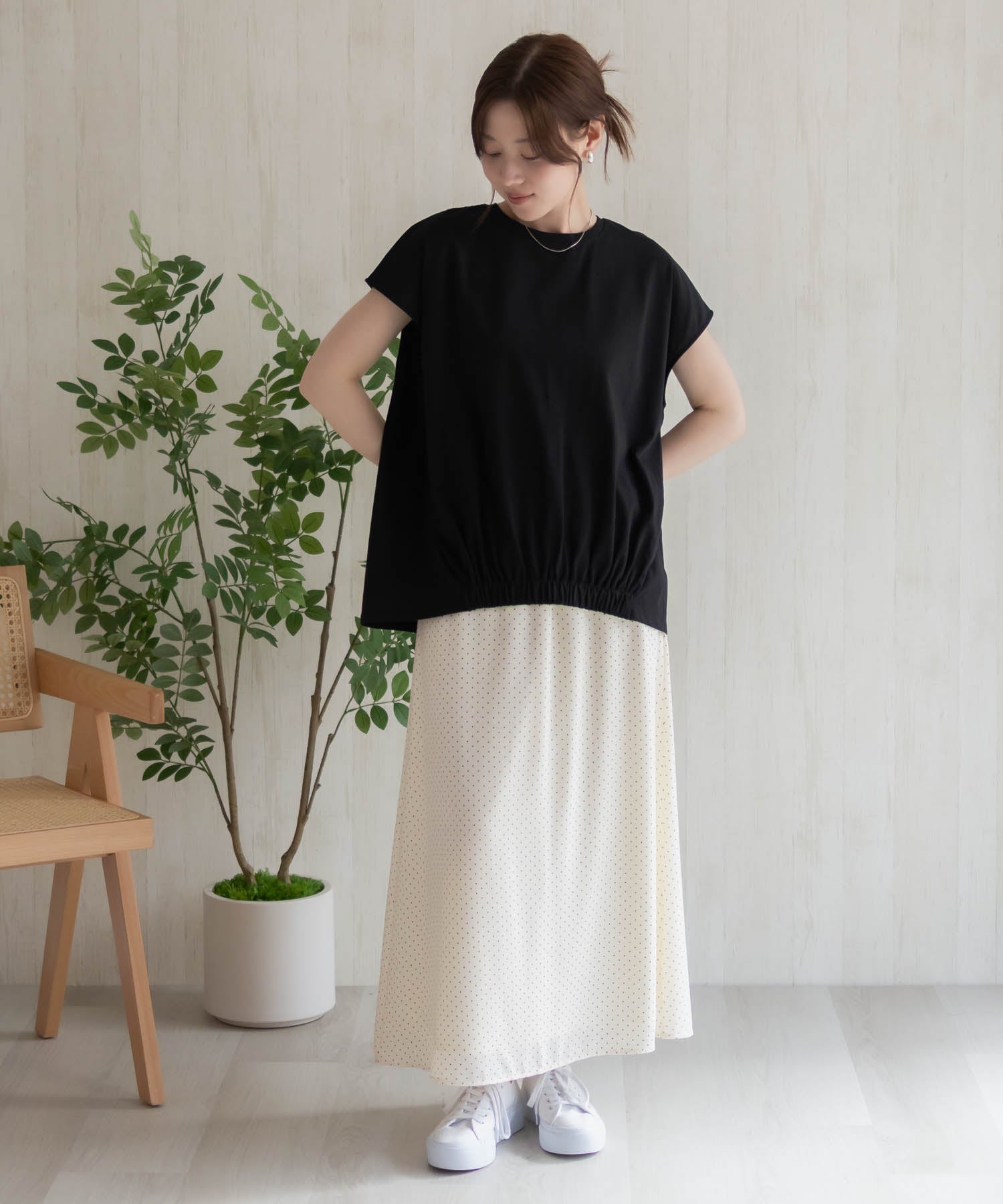 ハッシュアッシュ HusHusH 裾ゴムフレンチTシャツ （コーラル） コーラル