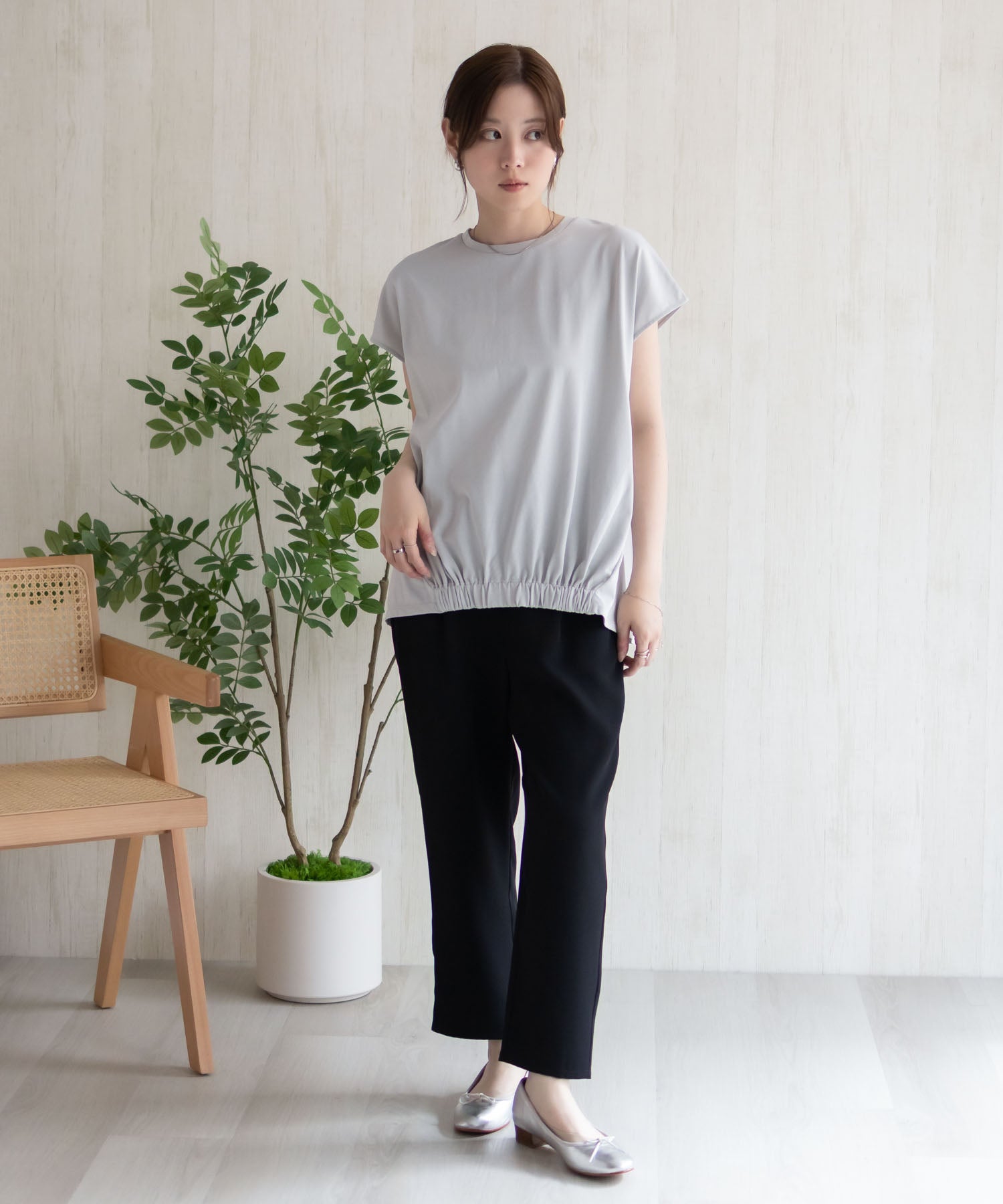 ハッシュアッシュ HusHusH 裾ゴムフレンチTシャツ （コーラル） コーラル
