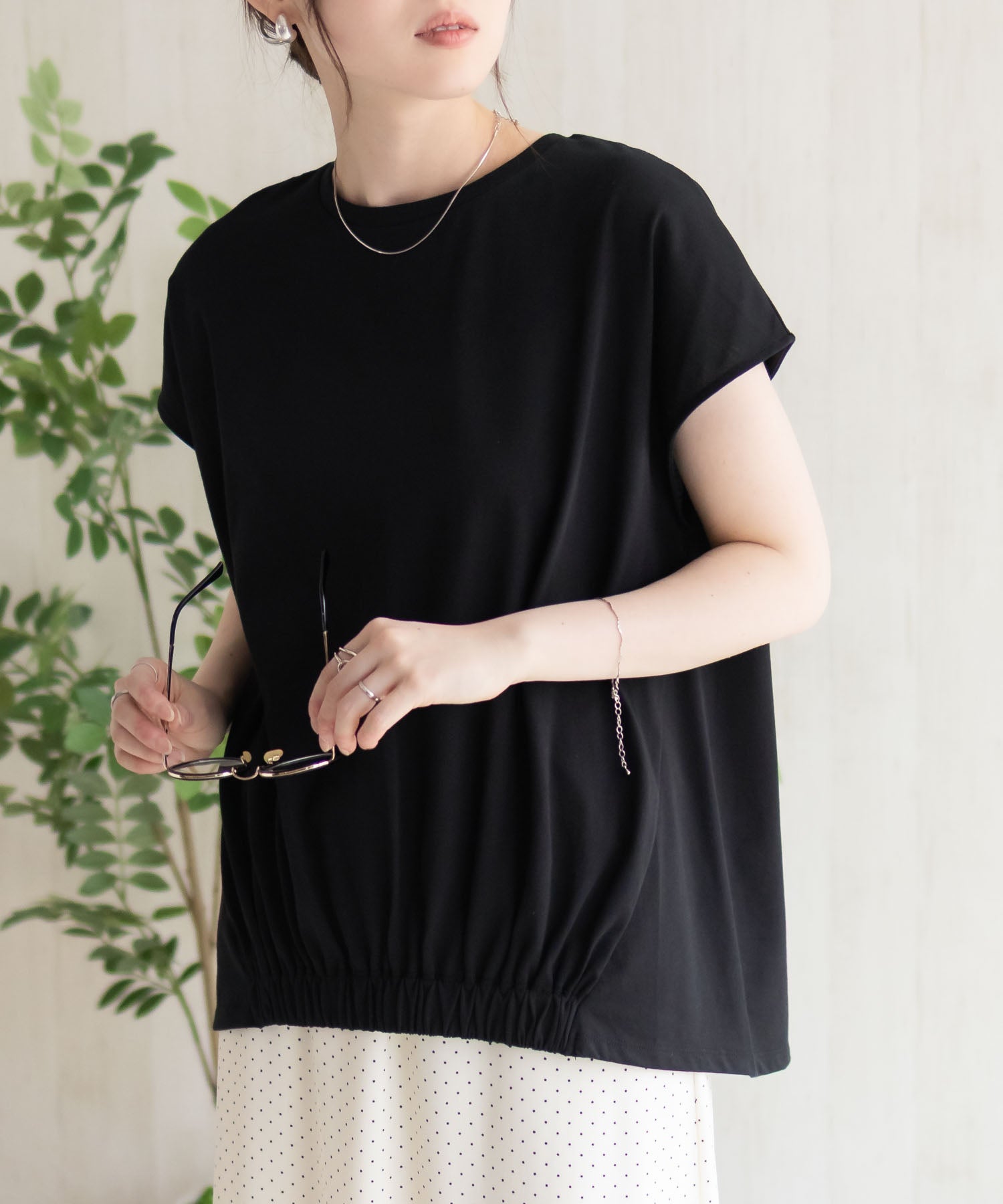 ハッシュアッシュ HusHusH 裾ゴムフレンチTシャツ （ブラック） ブラック