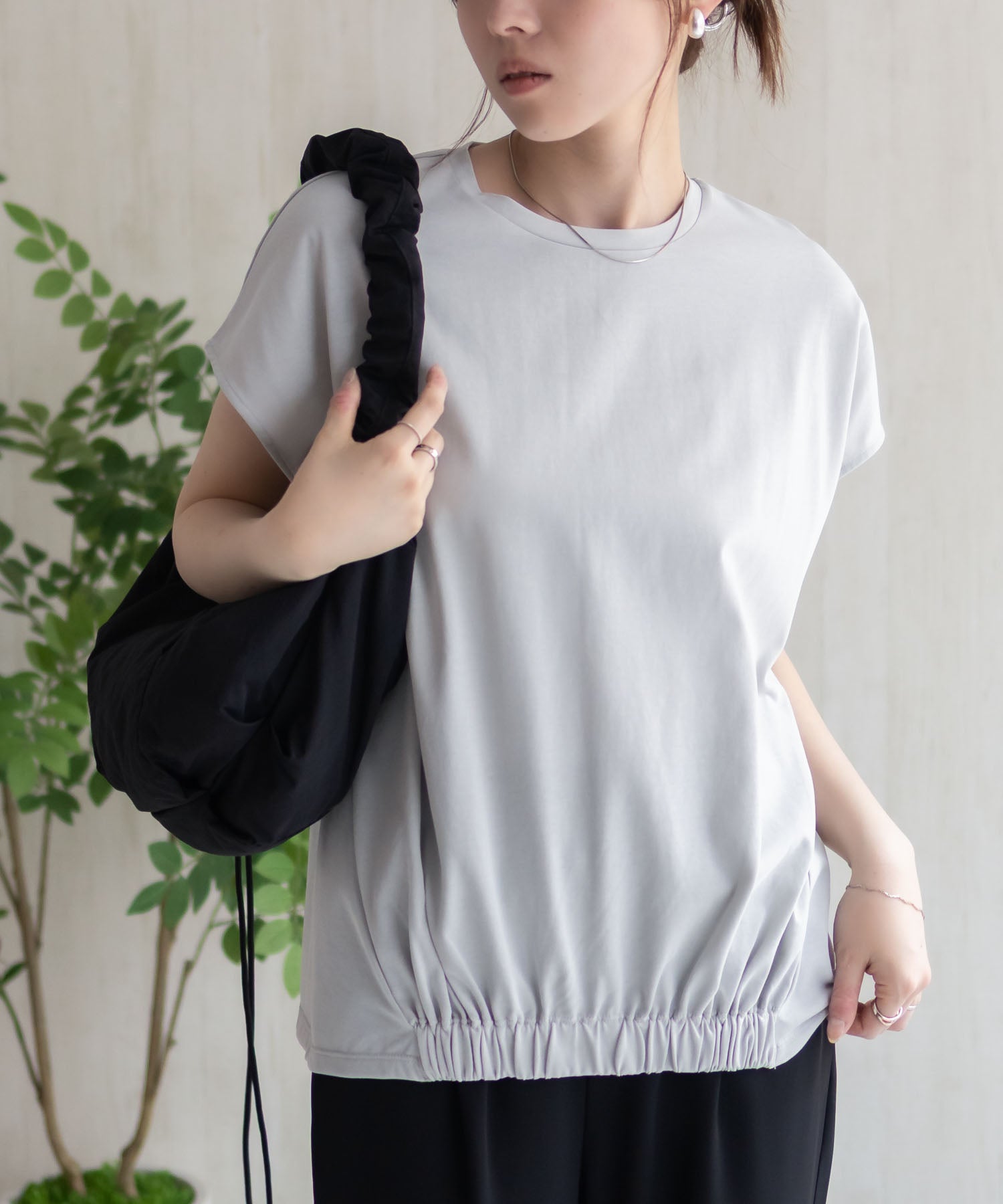 ハッシュアッシュ HusHusH 裾ゴムフレンチTシャツ （グレージュ） グレージュ