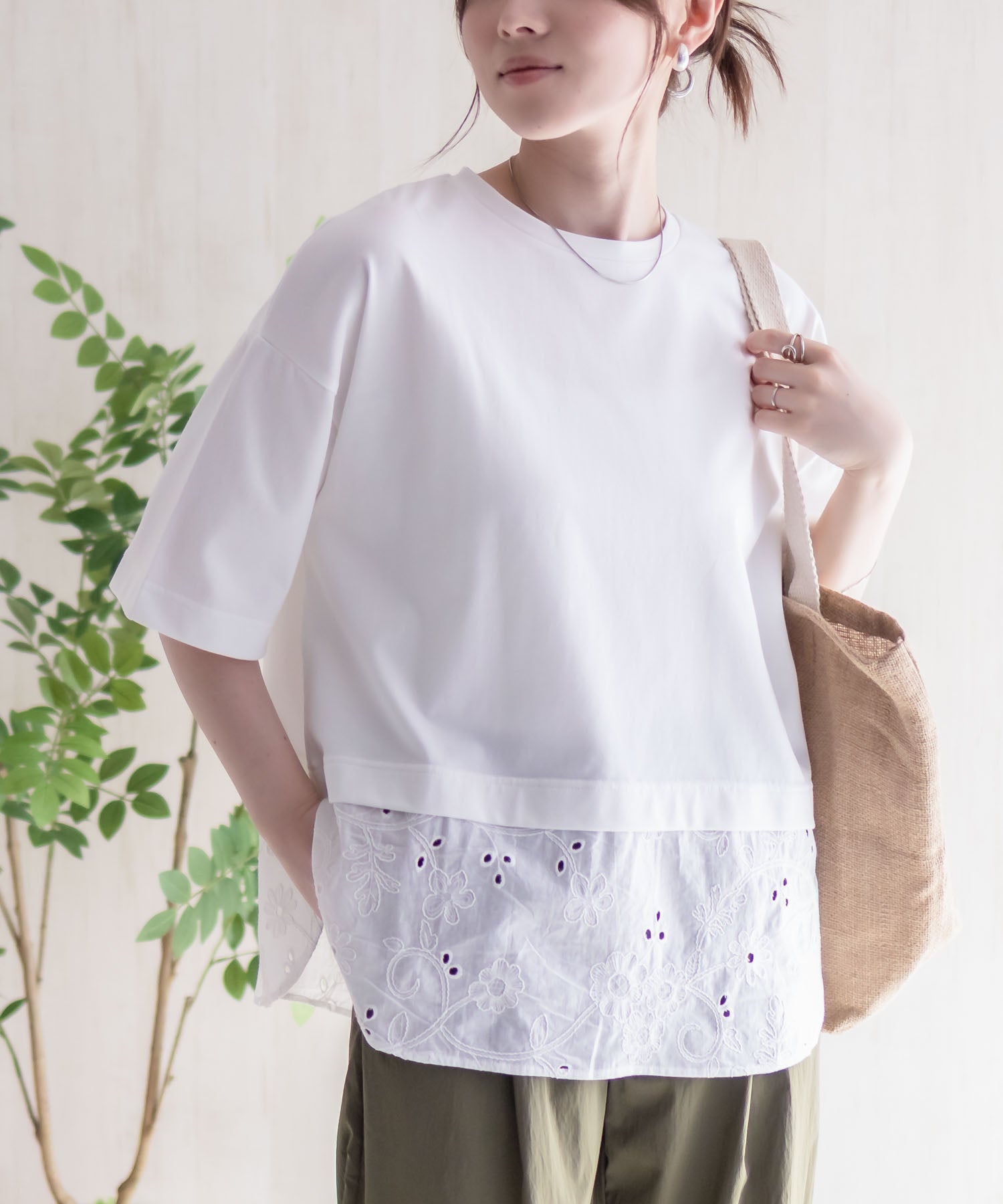 ハッシュアッシュ HusHusH 布帛切替Tシャツ （ホワイト） ホワイト