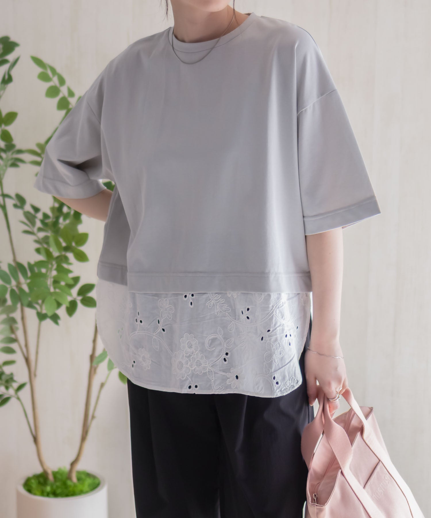 ハッシュアッシュ HusHusH 布帛切替Tシャツ （ホワイト） ホワイト