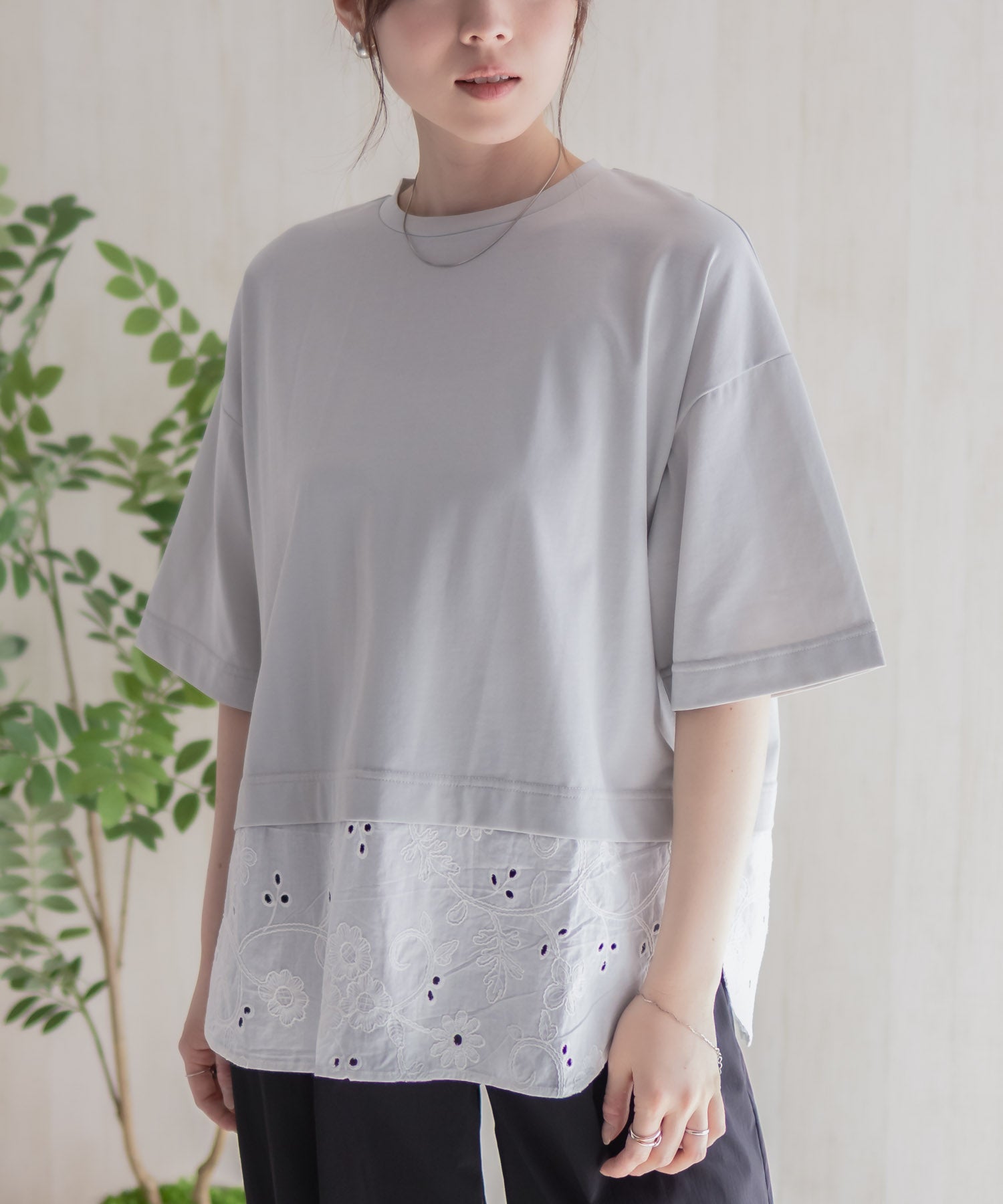 ハッシュアッシュ HusHusH 布帛切替Tシャツ （ホワイト） ホワイト