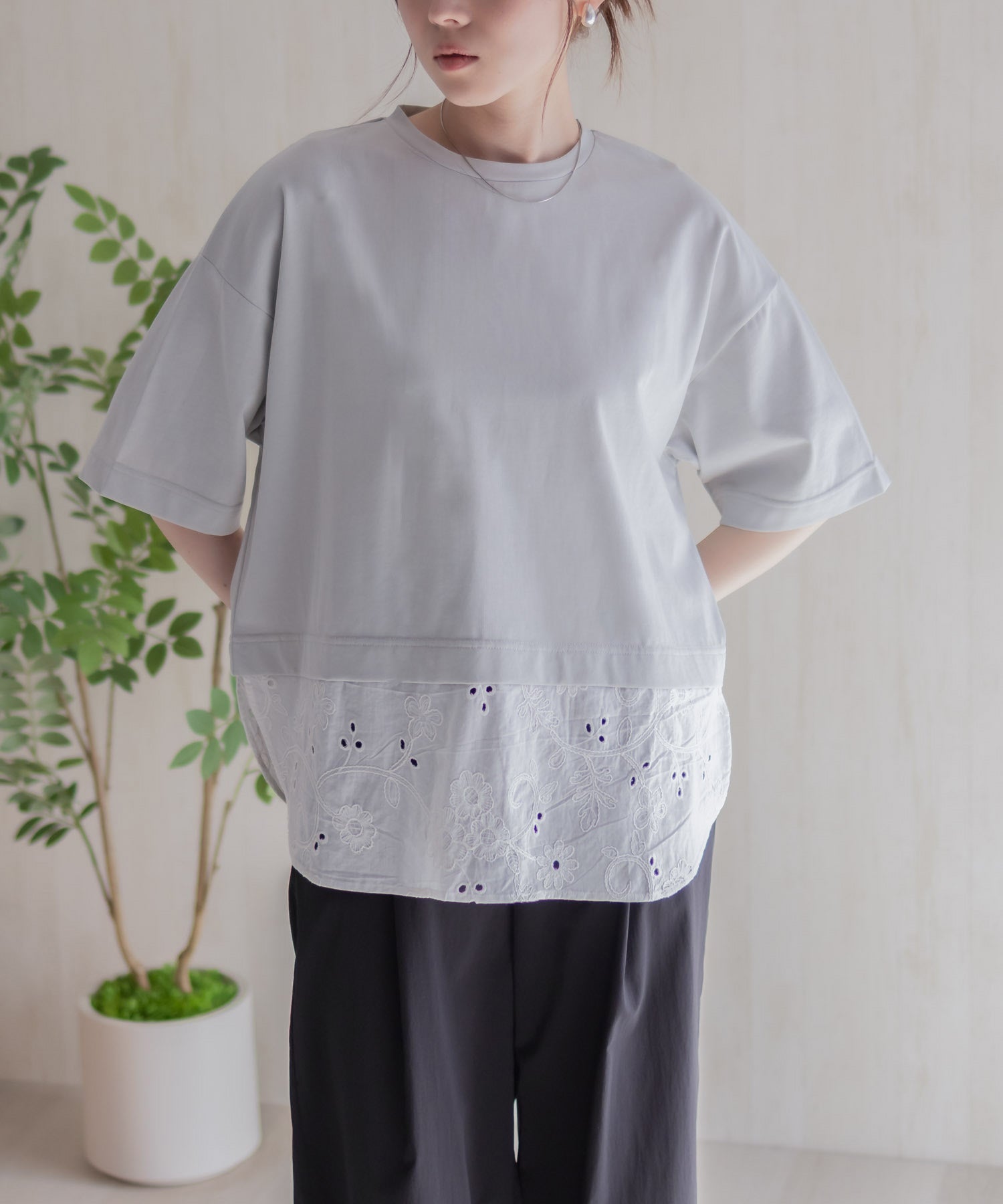 ハッシュアッシュ HusHusH 布帛切替Tシャツ （ホワイト） ホワイト