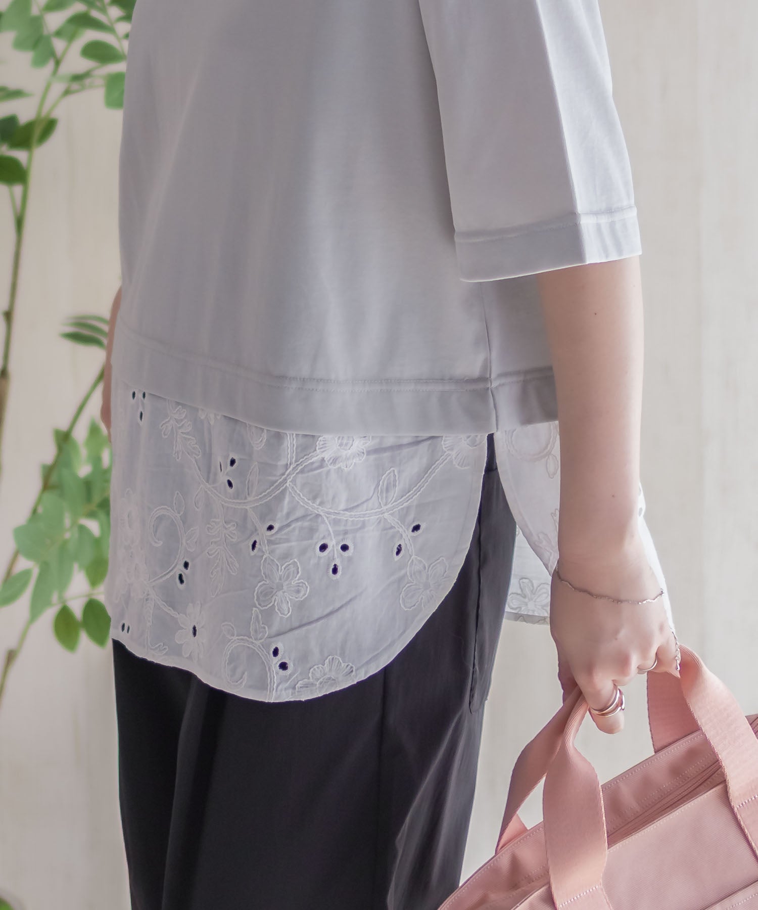 ハッシュアッシュ HusHusH 布帛切替Tシャツ （ホワイト） ホワイト