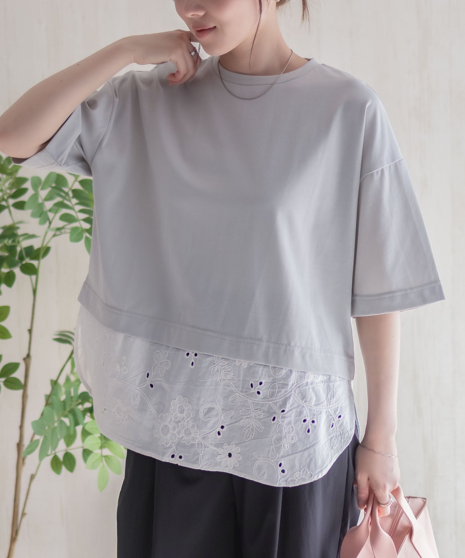 ハッシュアッシュ HusHusH 布帛切替Tシャツ （ホワイト） ホワイト