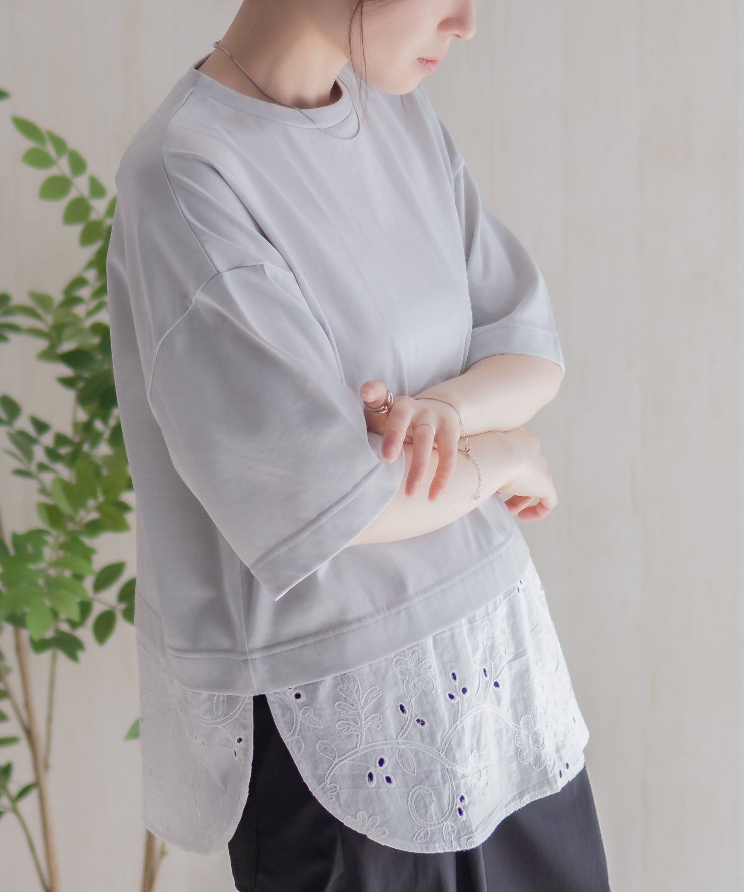 ハッシュアッシュ HusHusH 布帛切替Tシャツ （ホワイト） ホワイト