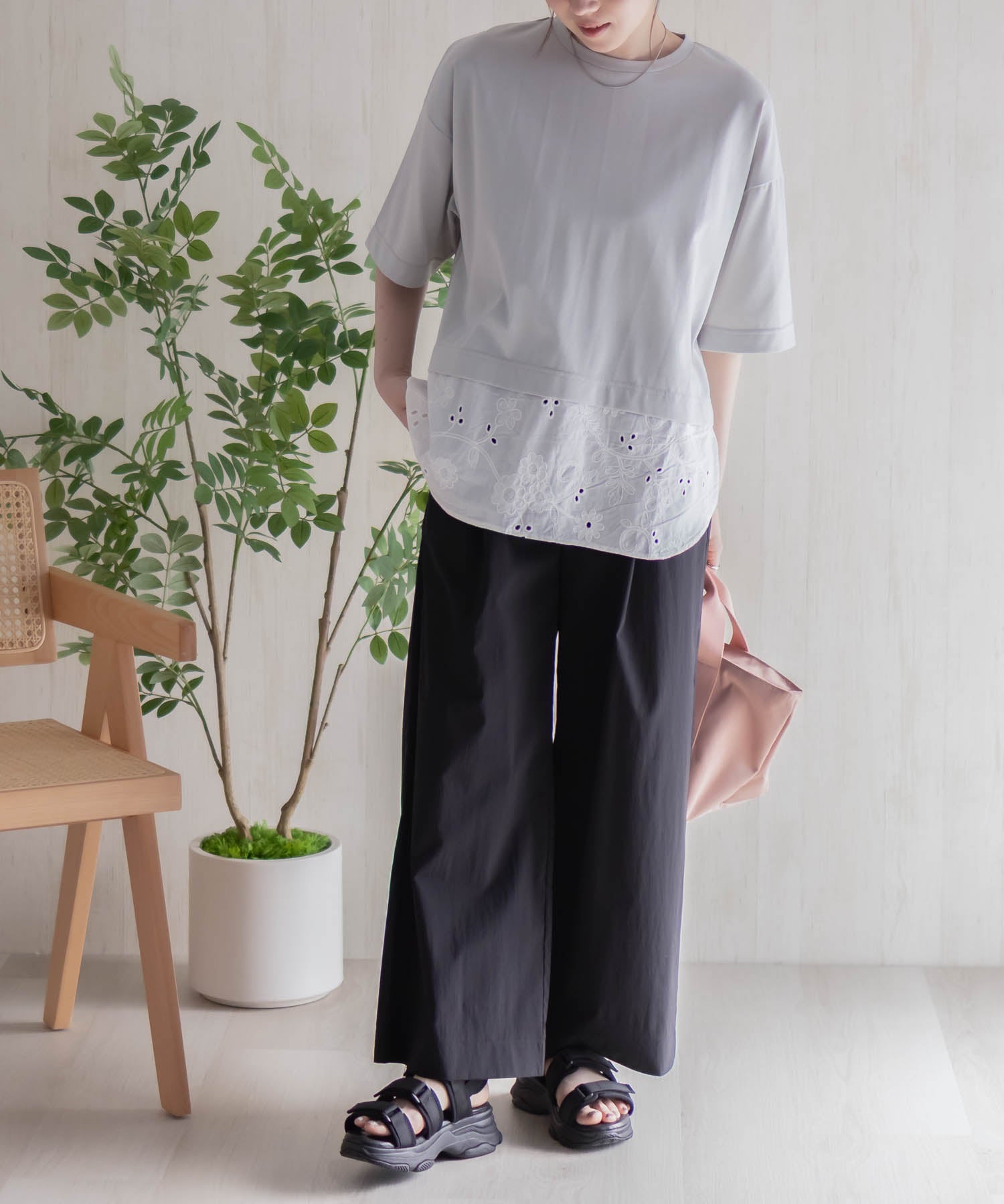 ハッシュアッシュ HusHusH 布帛切替Tシャツ （ホワイト） ホワイト