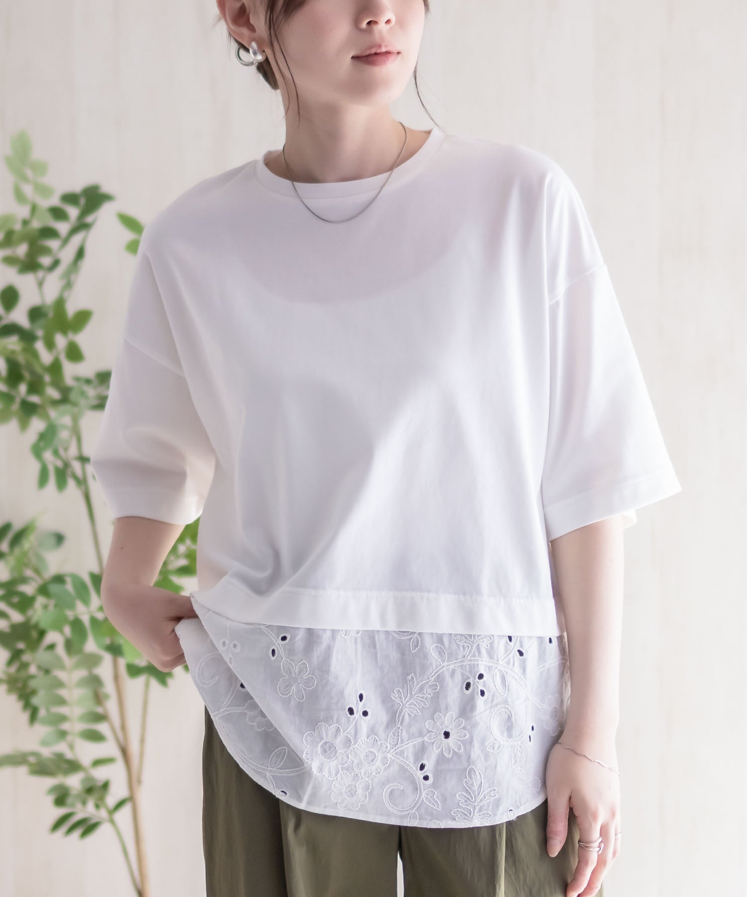 ハッシュアッシュ HusHusH 布帛切替Tシャツ （ホワイト） ホワイト