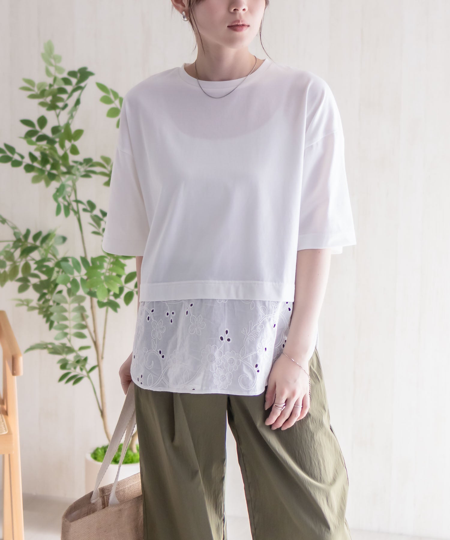 ハッシュアッシュ HusHusH 布帛切替Tシャツ （ホワイト） ホワイト
