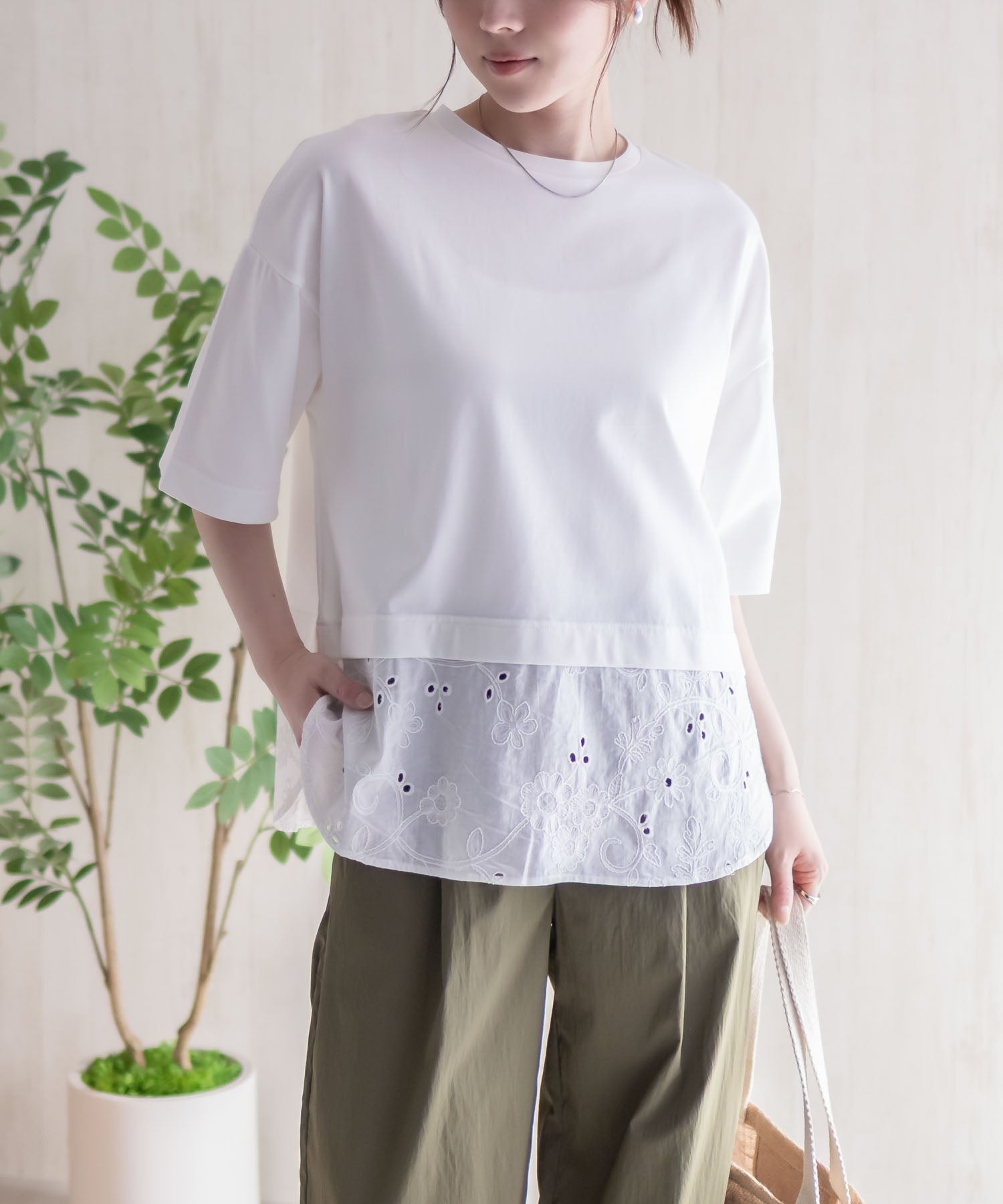 ハッシュアッシュ HusHusH 布帛切替Tシャツ （ホワイト） ホワイト