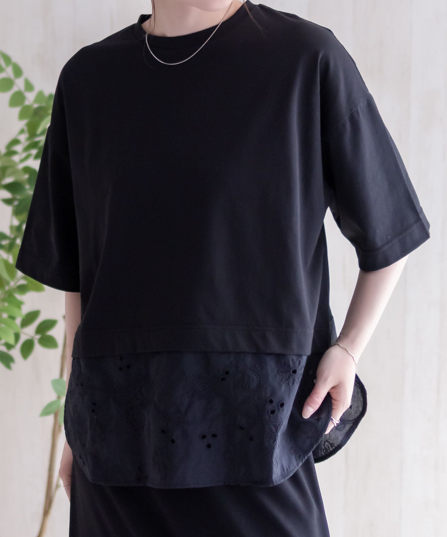 ハッシュアッシュ HusHusH 布帛切替Tシャツ （ホワイト） ホワイト
