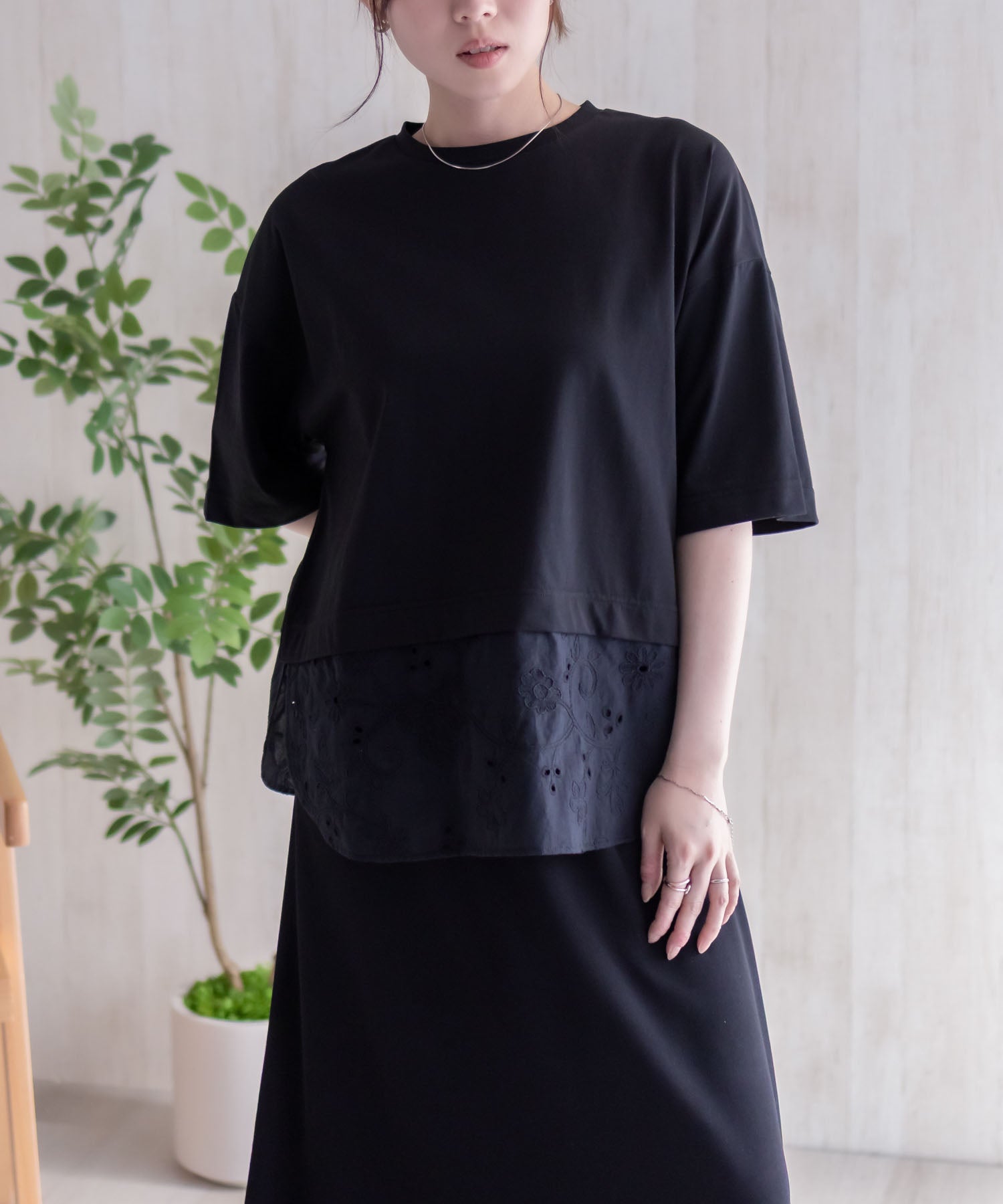 ハッシュアッシュ HusHusH 布帛切替Tシャツ （ホワイト） ホワイト