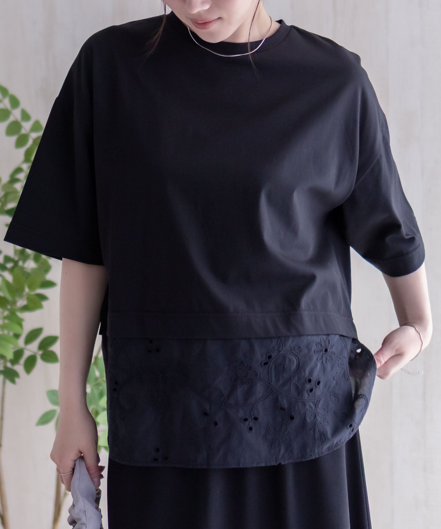 ハッシュアッシュ HusHusH 布帛切替Tシャツ （ホワイト） ホワイト