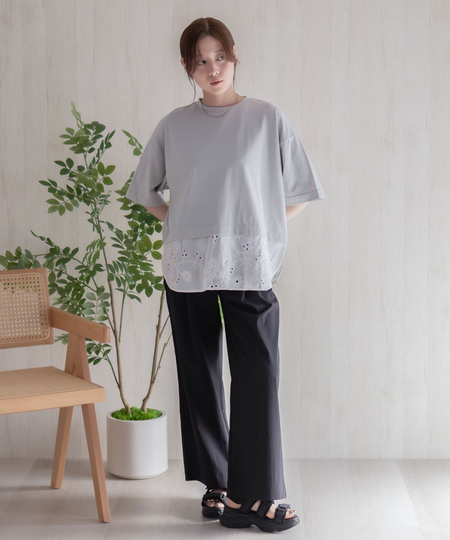 ハッシュアッシュ HusHusH 布帛切替Tシャツ （ホワイト） ホワイト