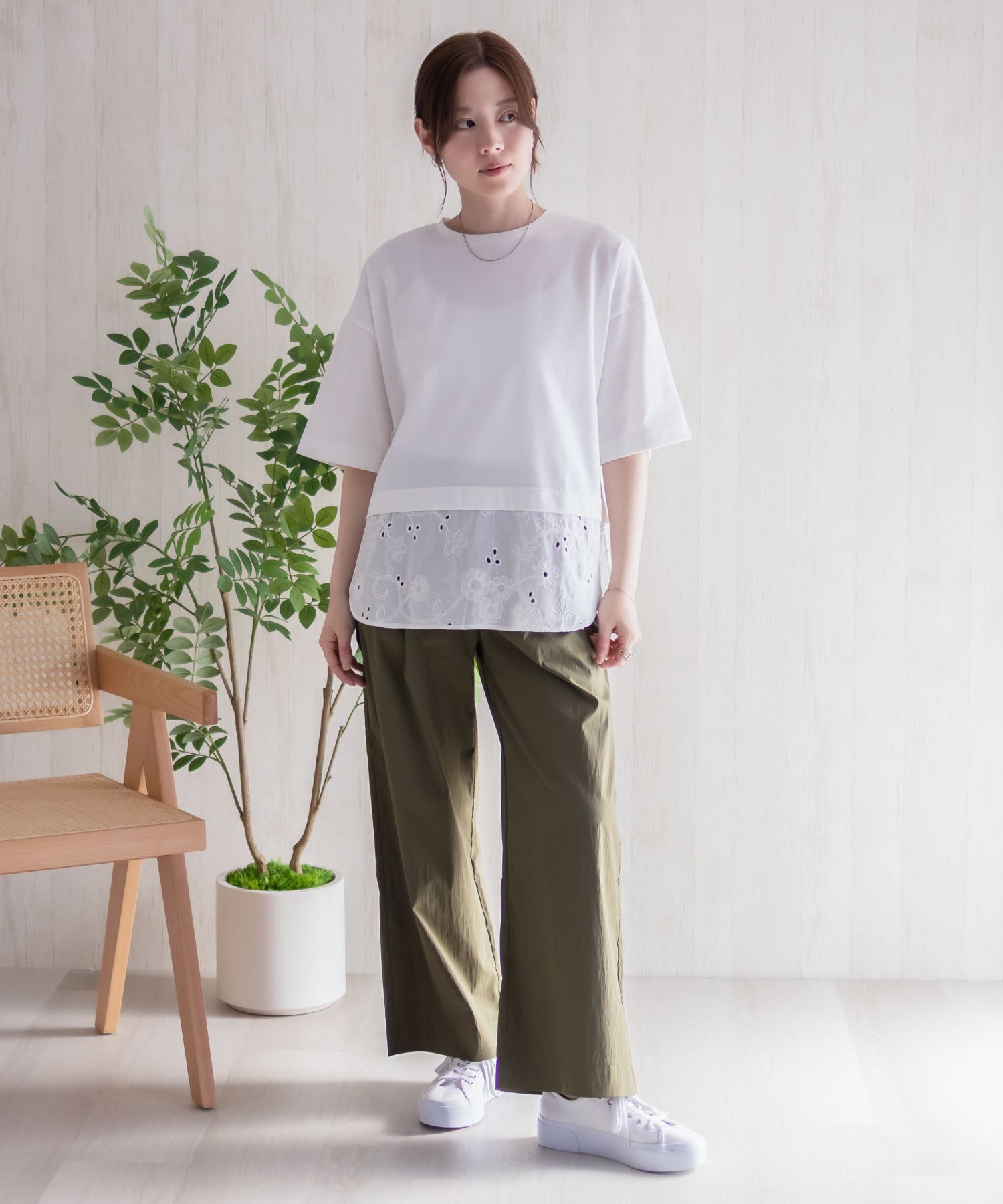 ハッシュアッシュ HusHusH 布帛切替Tシャツ （ホワイト） ホワイト