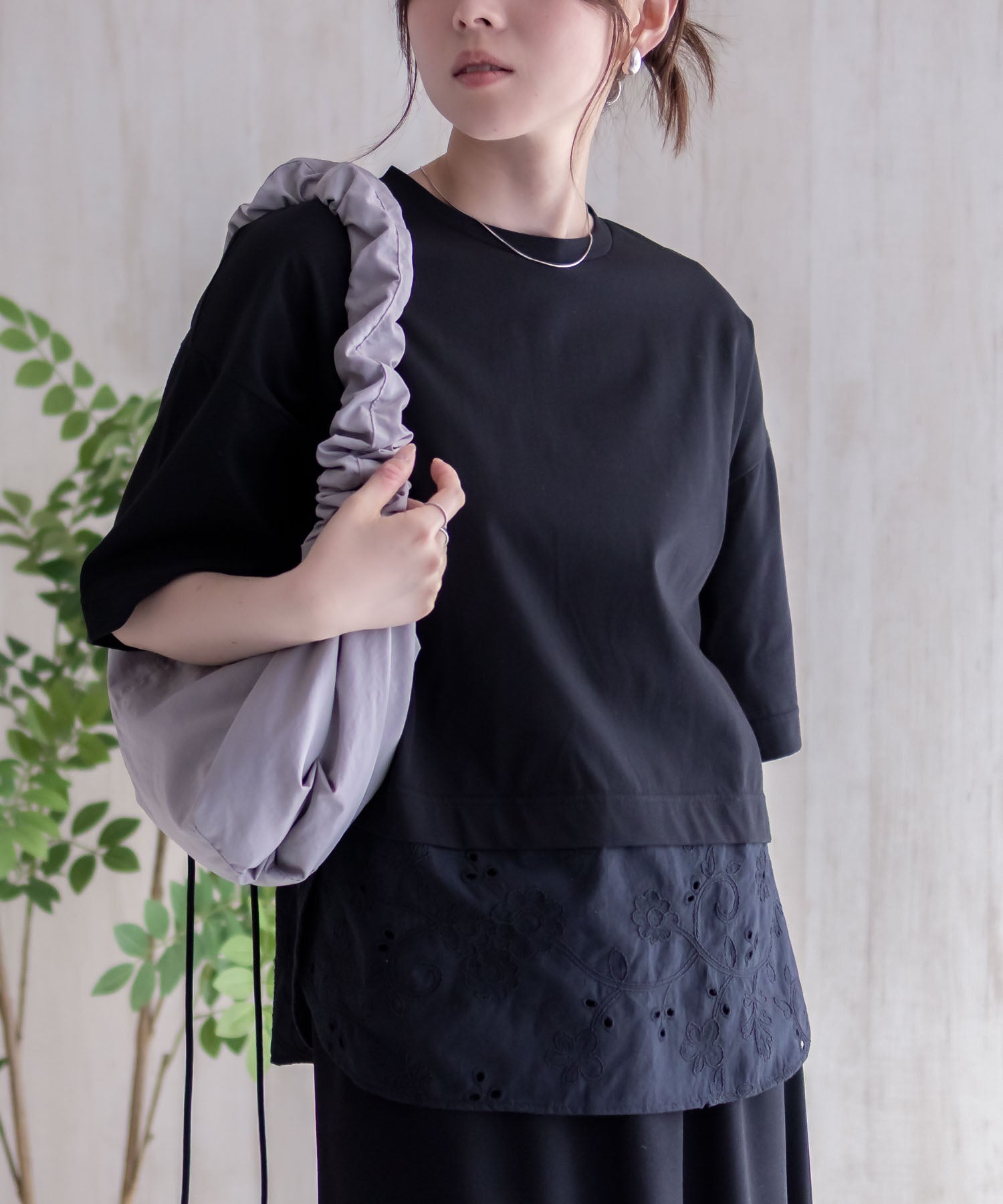 ハッシュアッシュ HusHusH 布帛切替Tシャツ （ブラック） ブラック