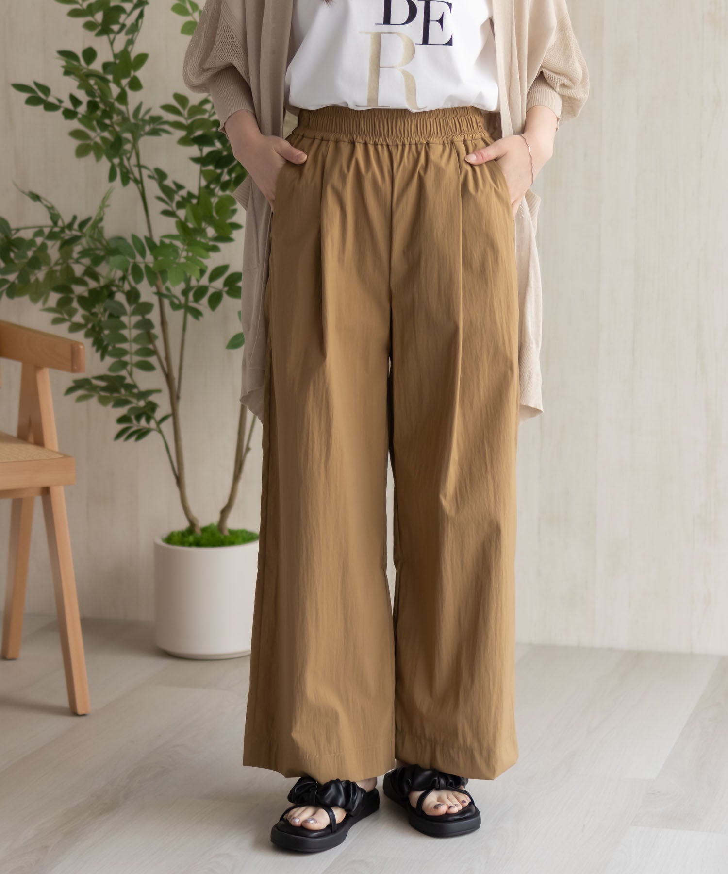 ハッシュアッシュ HusHusH ワイドパンツ （オリーブ） オリーブ