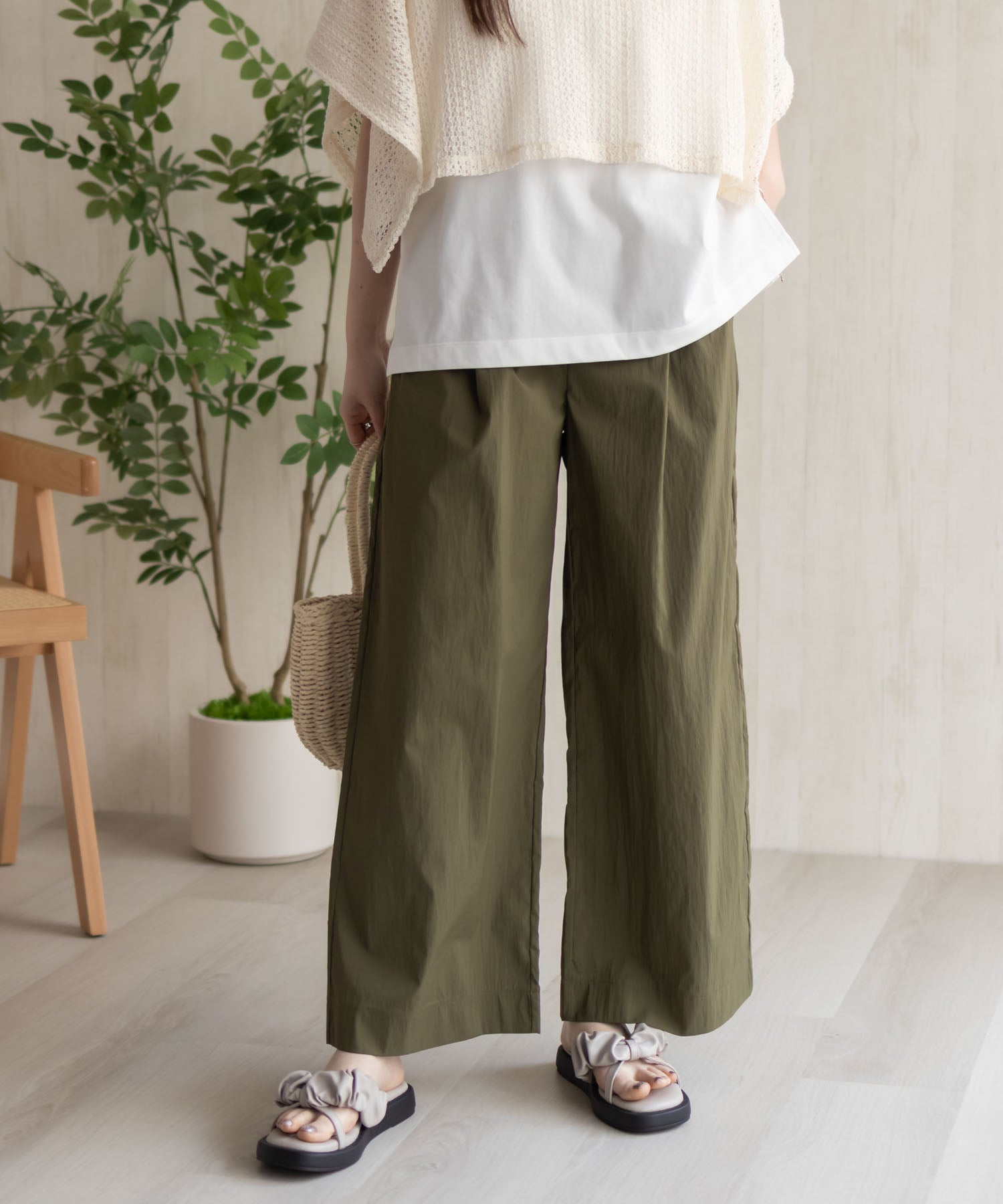 ハッシュアッシュ HusHusH ワイドパンツ （オリーブ） オリーブ