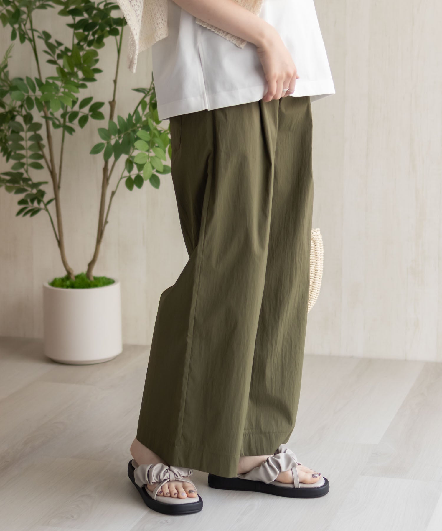 ハッシュアッシュ HusHusH ワイドパンツ （オリーブ） オリーブ