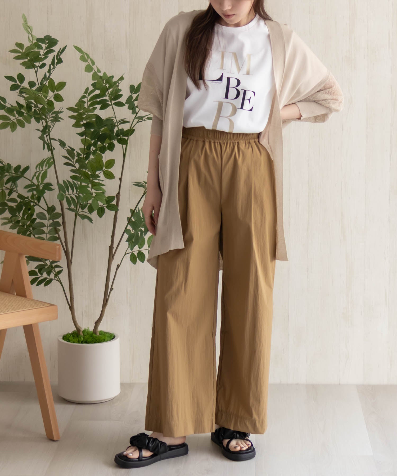ハッシュアッシュ HusHusH ワイドパンツ （オリーブ） オリーブ