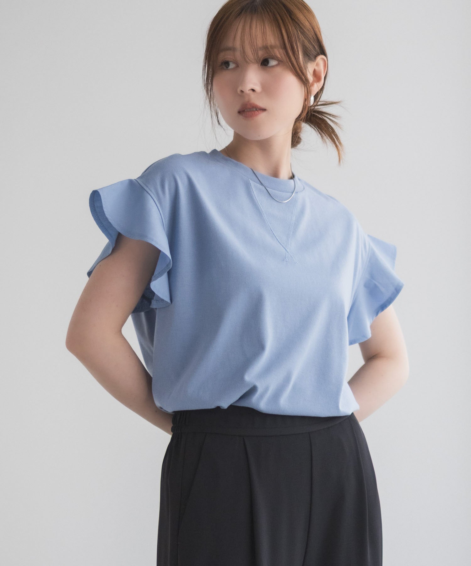 ハッシュアッシュ HusHusH 布帛フリルTシャツ （チャコール） チャコール