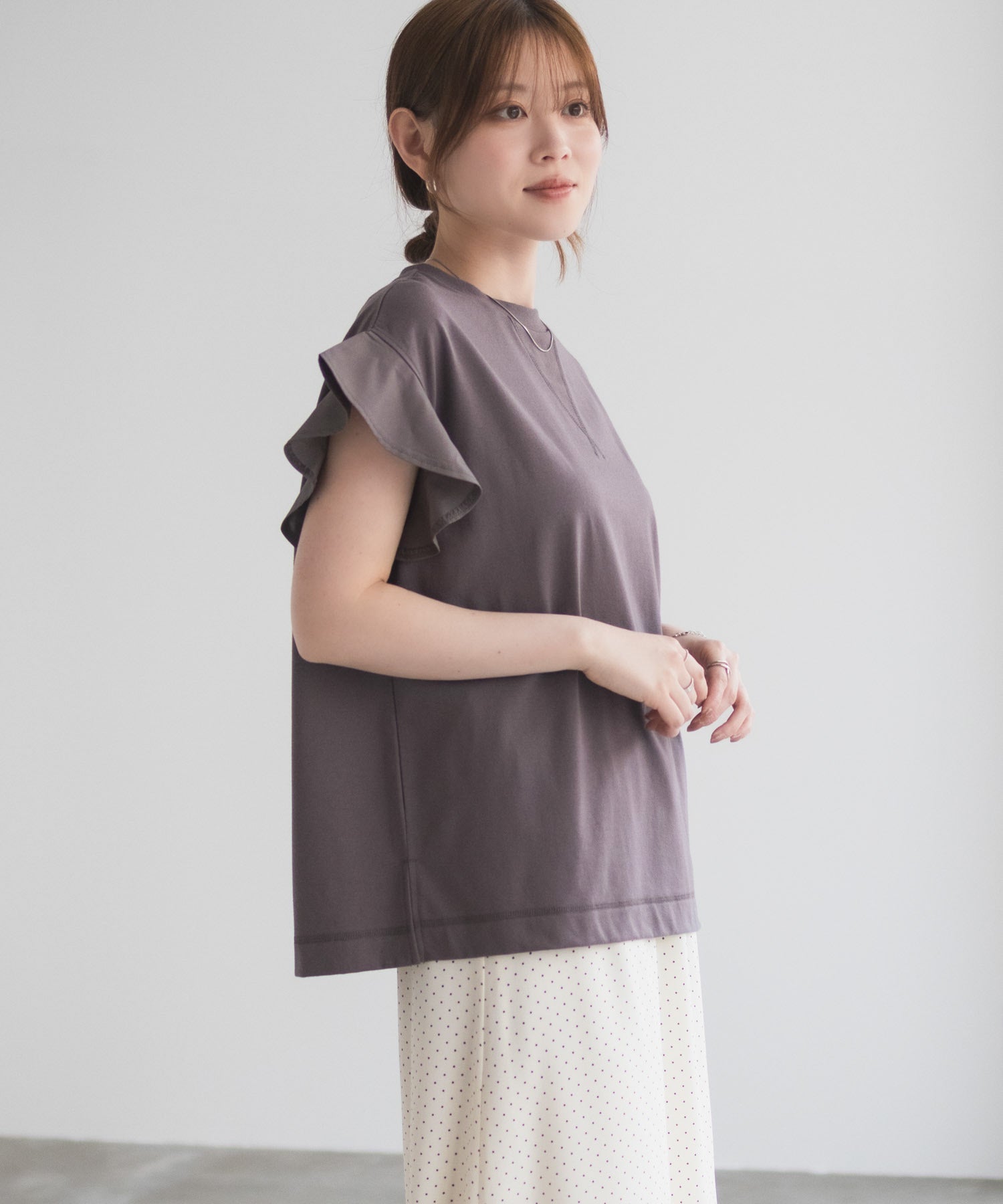 ハッシュアッシュ HusHusH 布帛フリルTシャツ （チャコール） チャコール