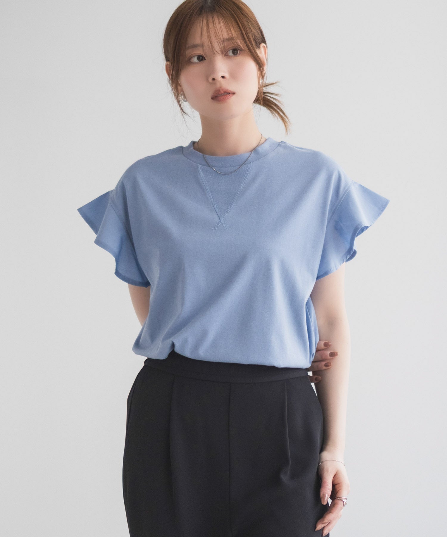 ハッシュアッシュ HusHusH 布帛フリルTシャツ （チャコール） チャコール