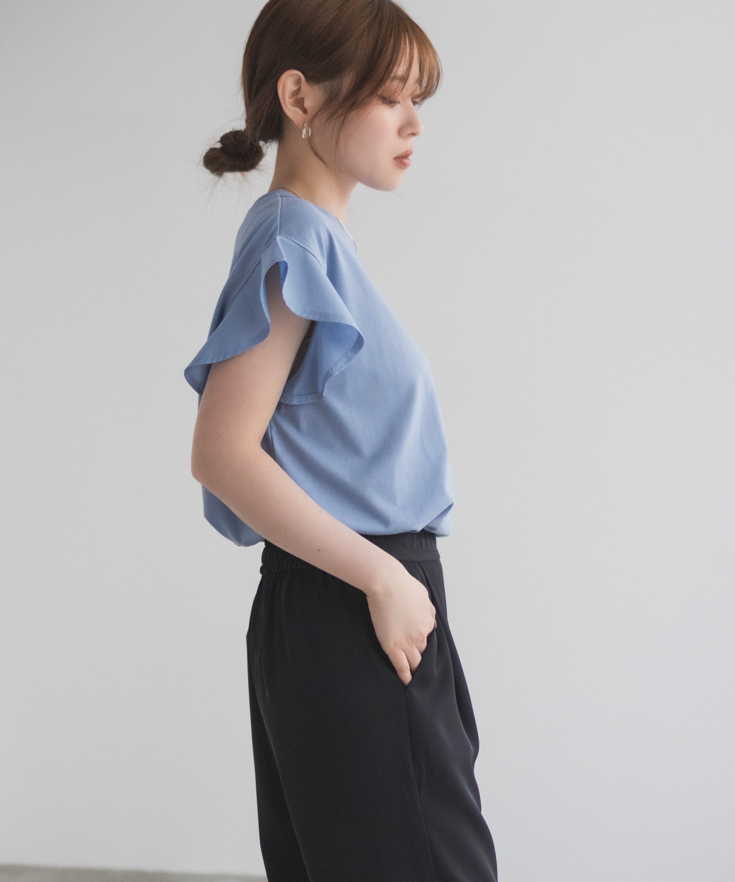 ハッシュアッシュ HusHusH 布帛フリルTシャツ （チャコール） チャコール