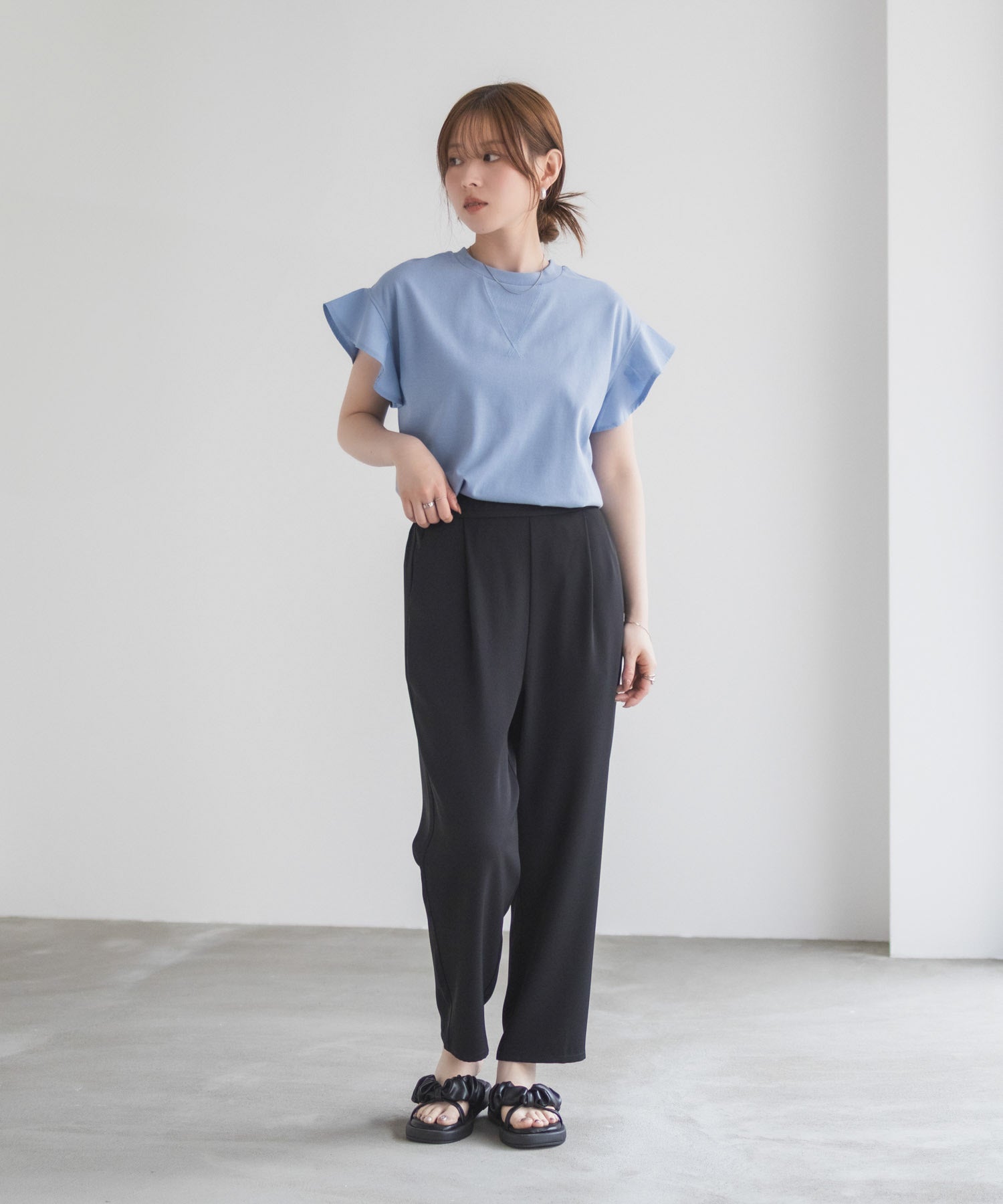 ハッシュアッシュ HusHusH 布帛フリルTシャツ （チャコール） チャコール