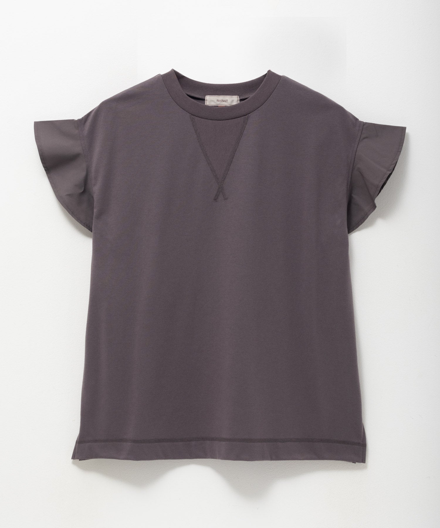 ハッシュアッシュ HusHusH 布帛フリルTシャツ （チャコール） チャコール