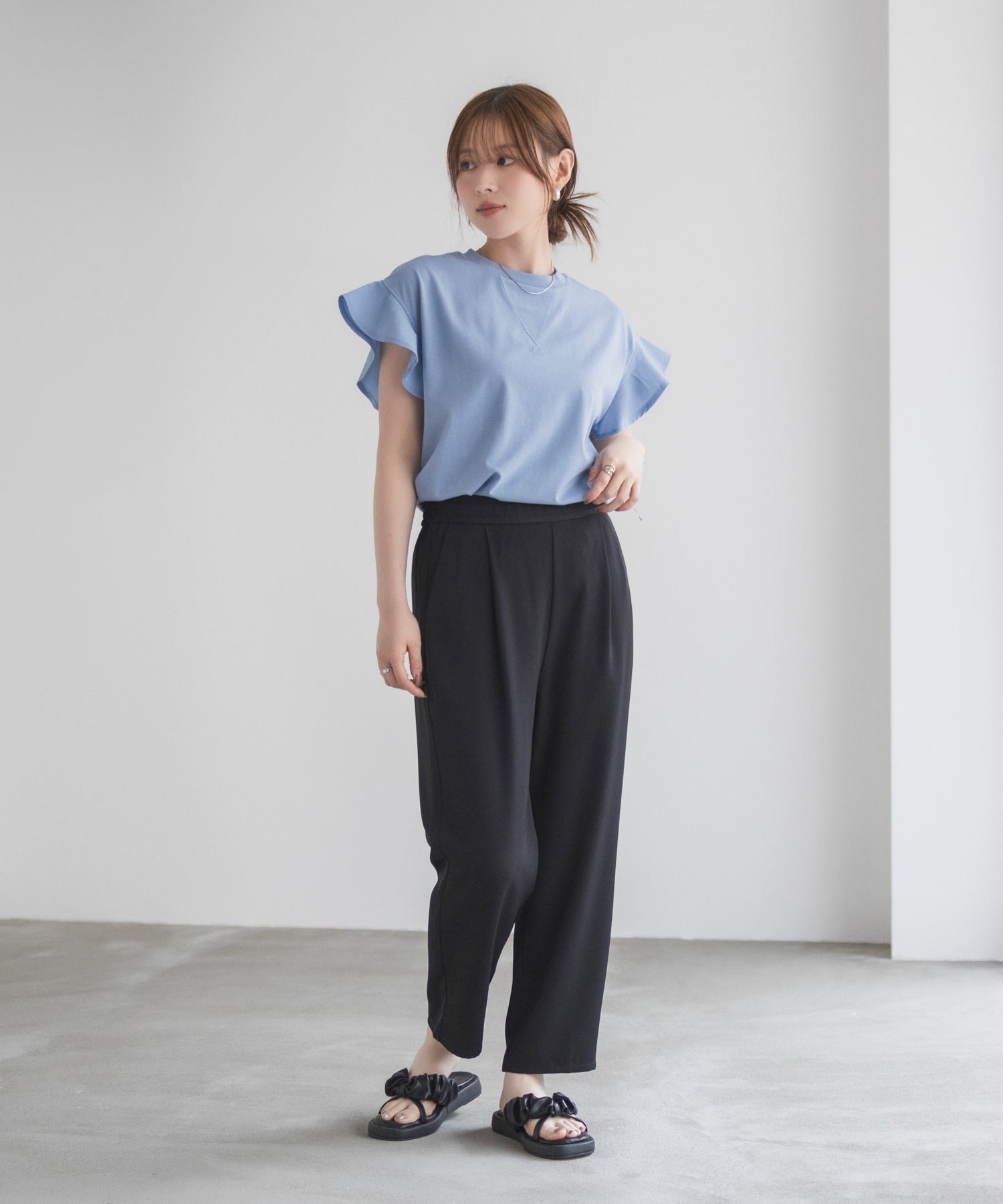 ハッシュアッシュ HusHusH 布帛フリルTシャツ （チャコール） チャコール