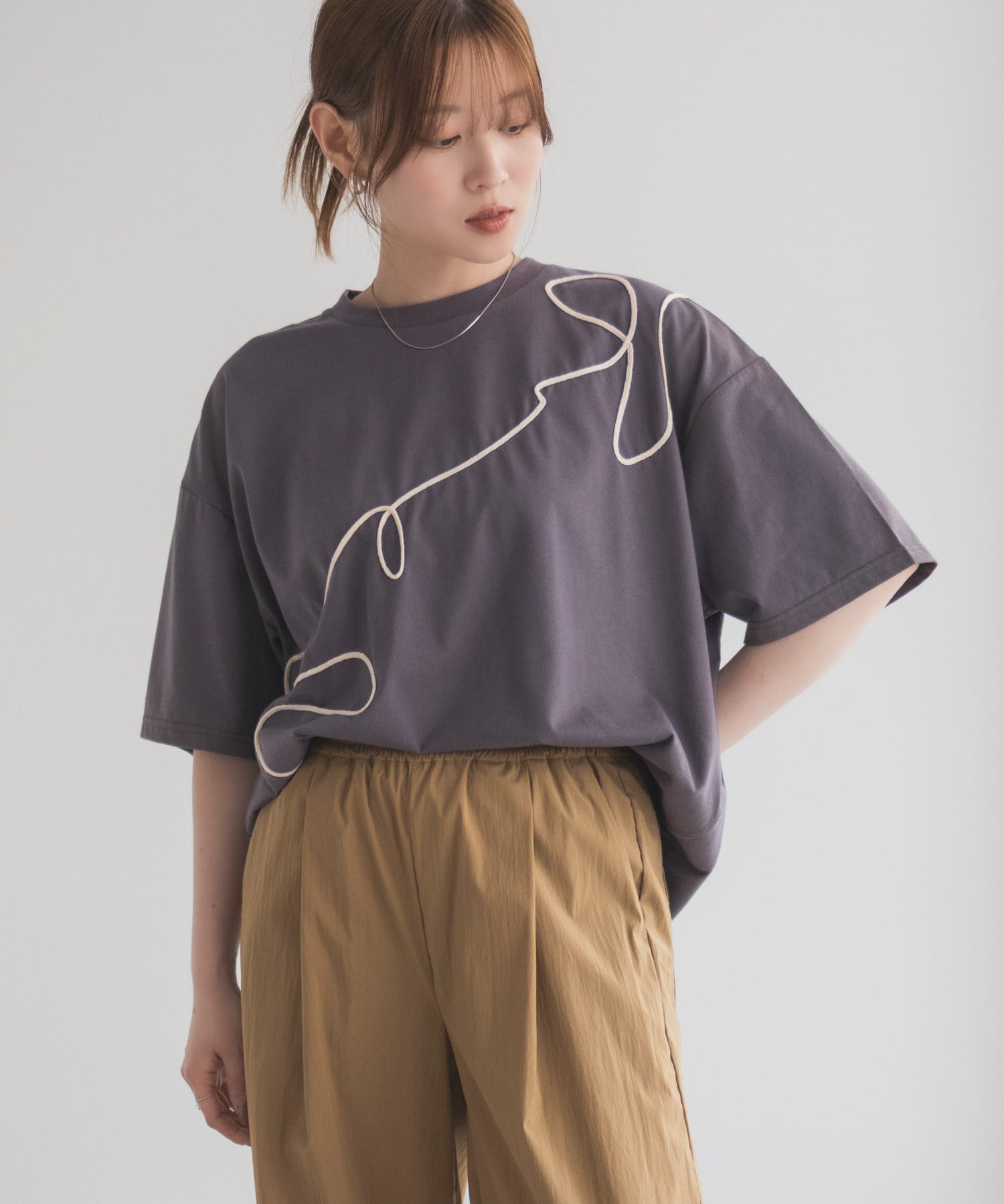 ハッシュアッシュ HusHusH コード刺繍Tシャツ （ベージュ） ベージュ