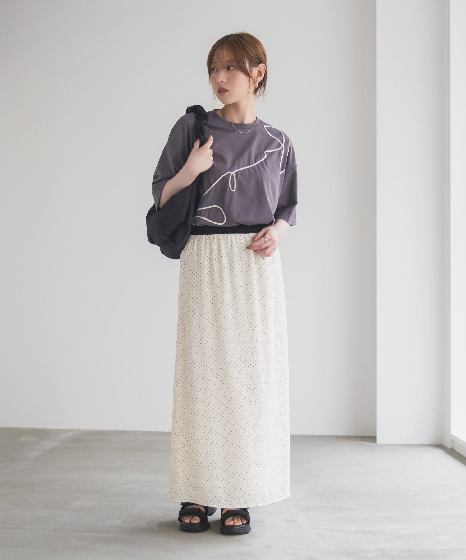 ハッシュアッシュ HusHusH コード刺繍Tシャツ （ベージュ） ベージュ
