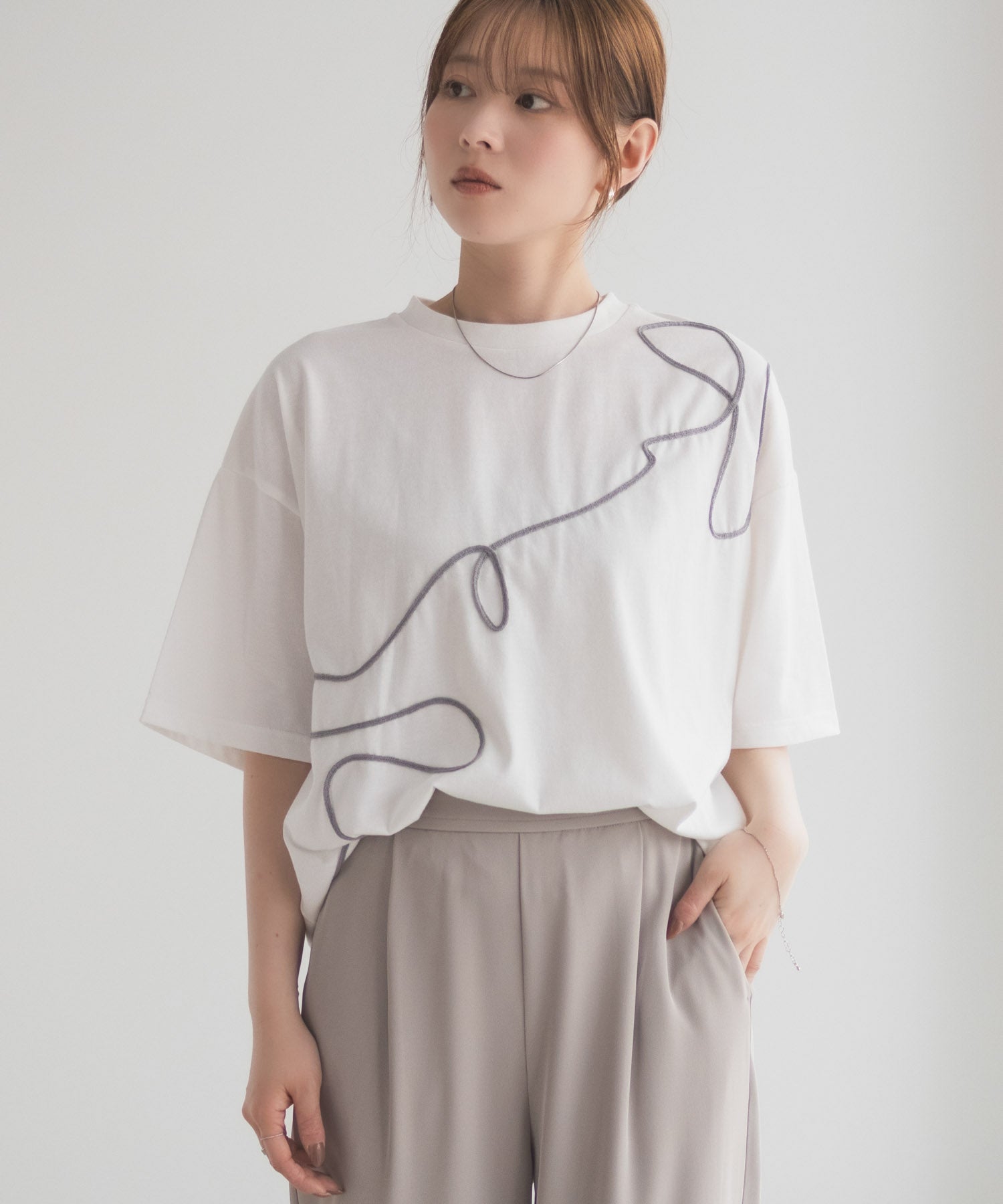 ハッシュアッシュ HusHusH コード刺繍Tシャツ （ベージュ） ベージュ