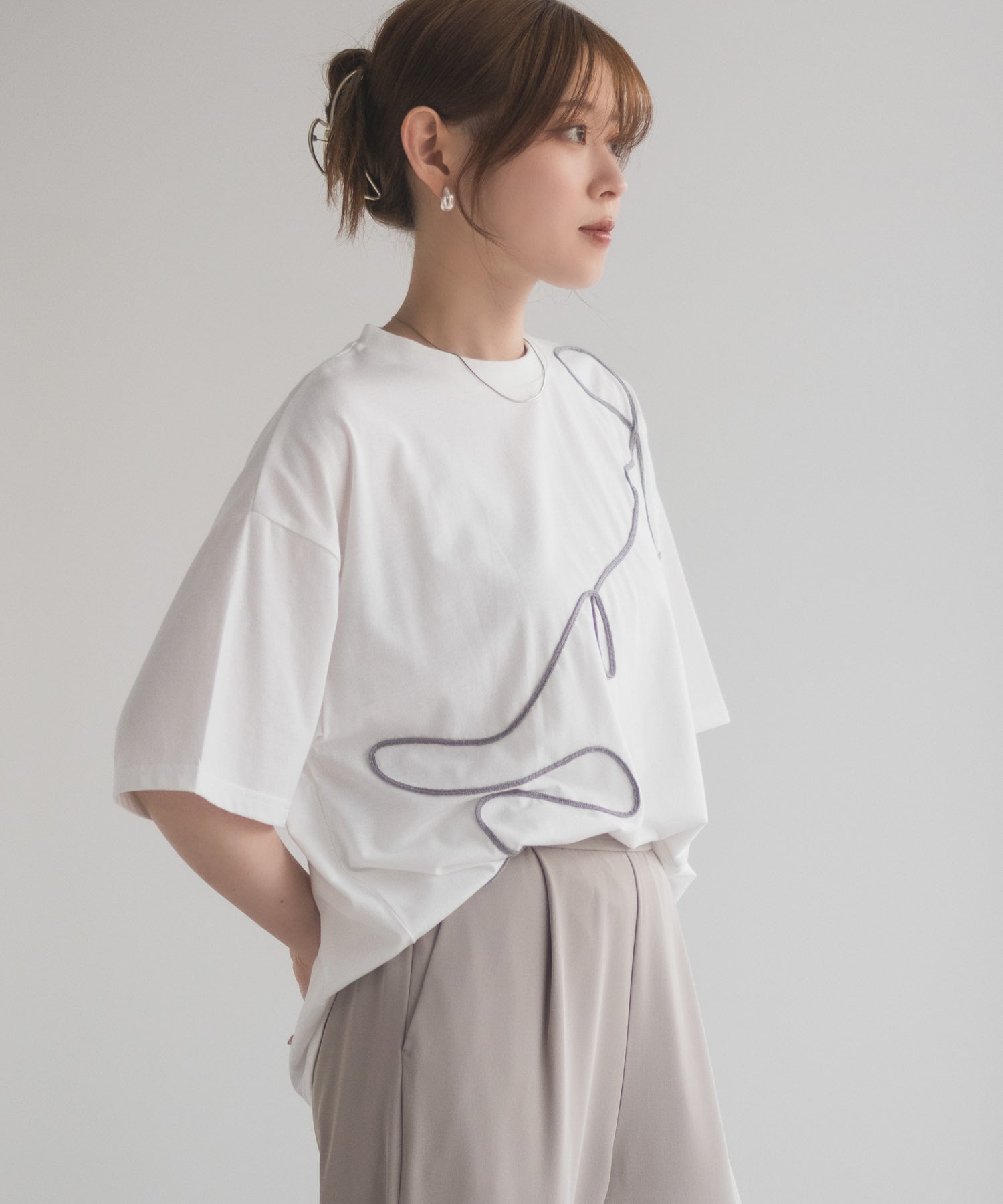 ハッシュアッシュ HusHusH コード刺繍Tシャツ （ベージュ） ベージュ