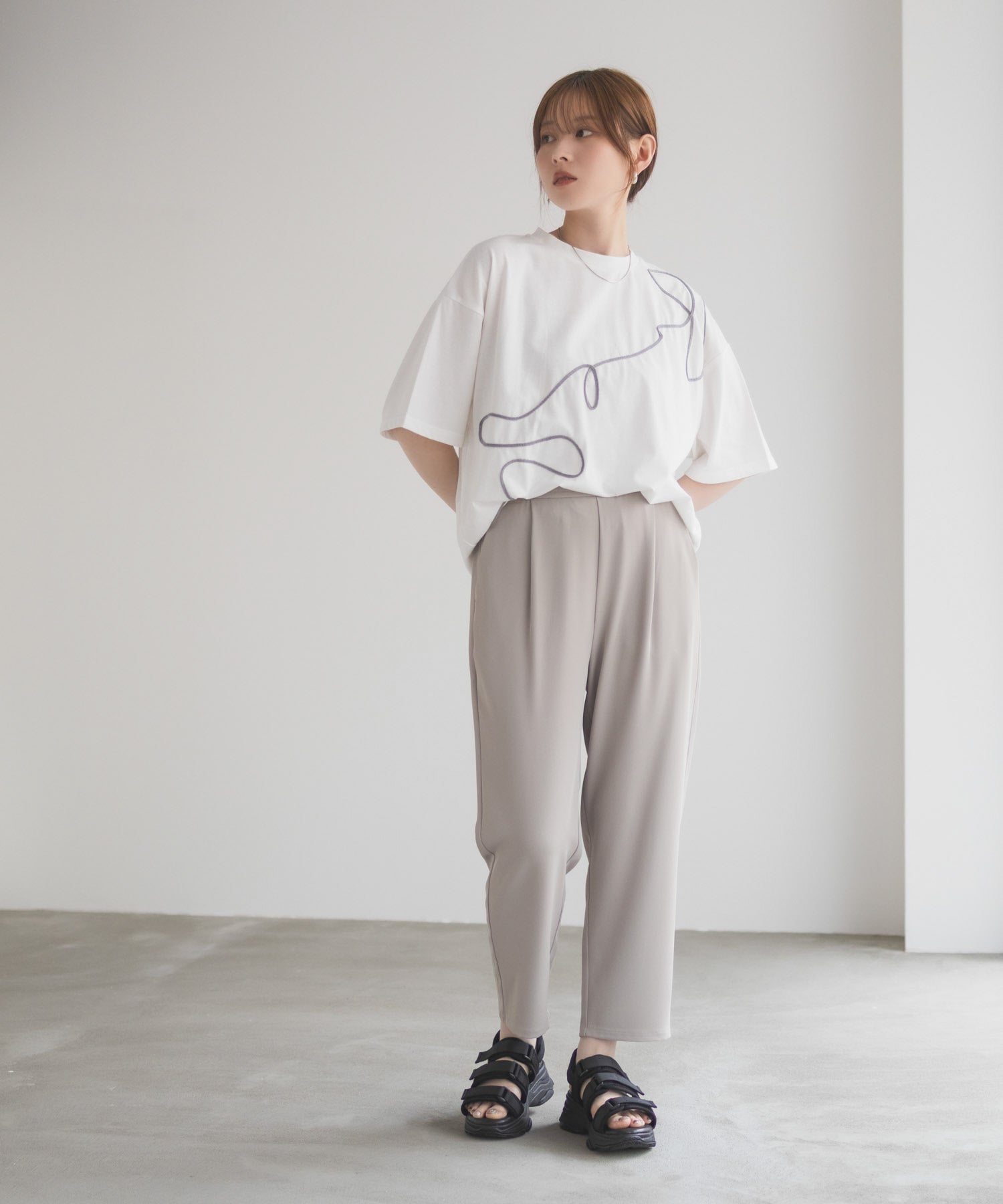 ハッシュアッシュ HusHusH コード刺繍Tシャツ （ベージュ） ベージュ