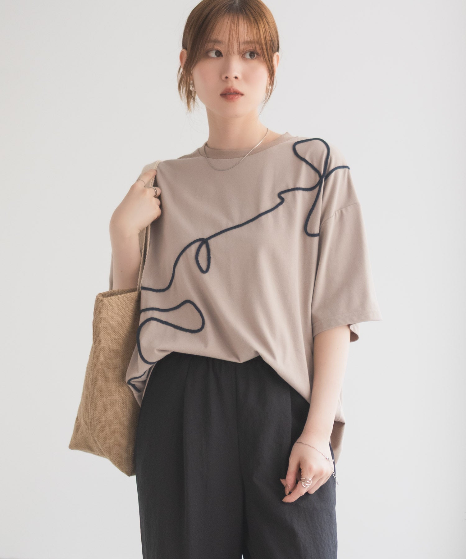 ハッシュアッシュ HusHusH コード刺繍Tシャツ （ベージュ） ベージュ