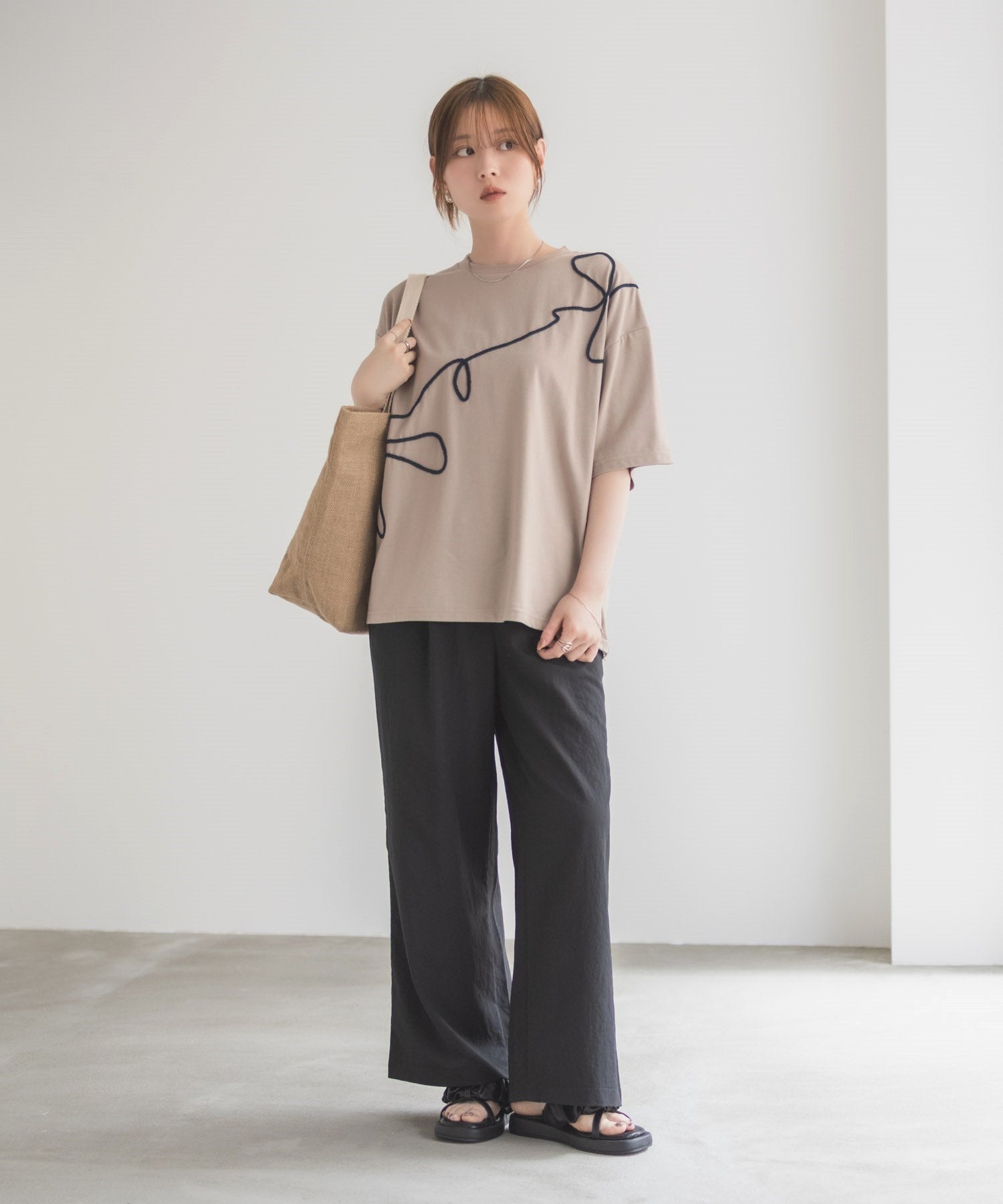ハッシュアッシュ HusHusH コード刺繍Tシャツ （ベージュ） ベージュ