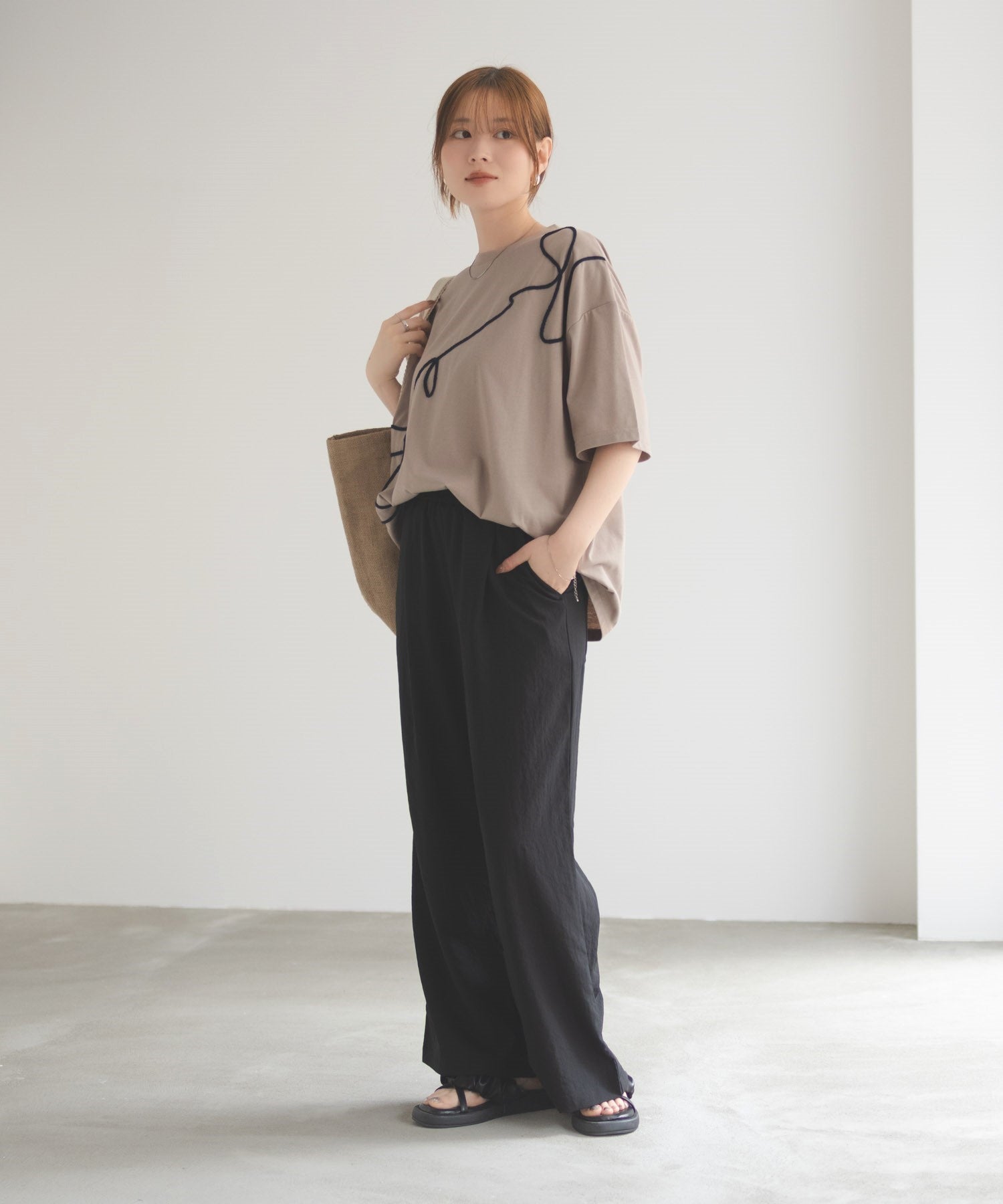 ハッシュアッシュ HusHusH コード刺繍Tシャツ （ベージュ） ベージュ