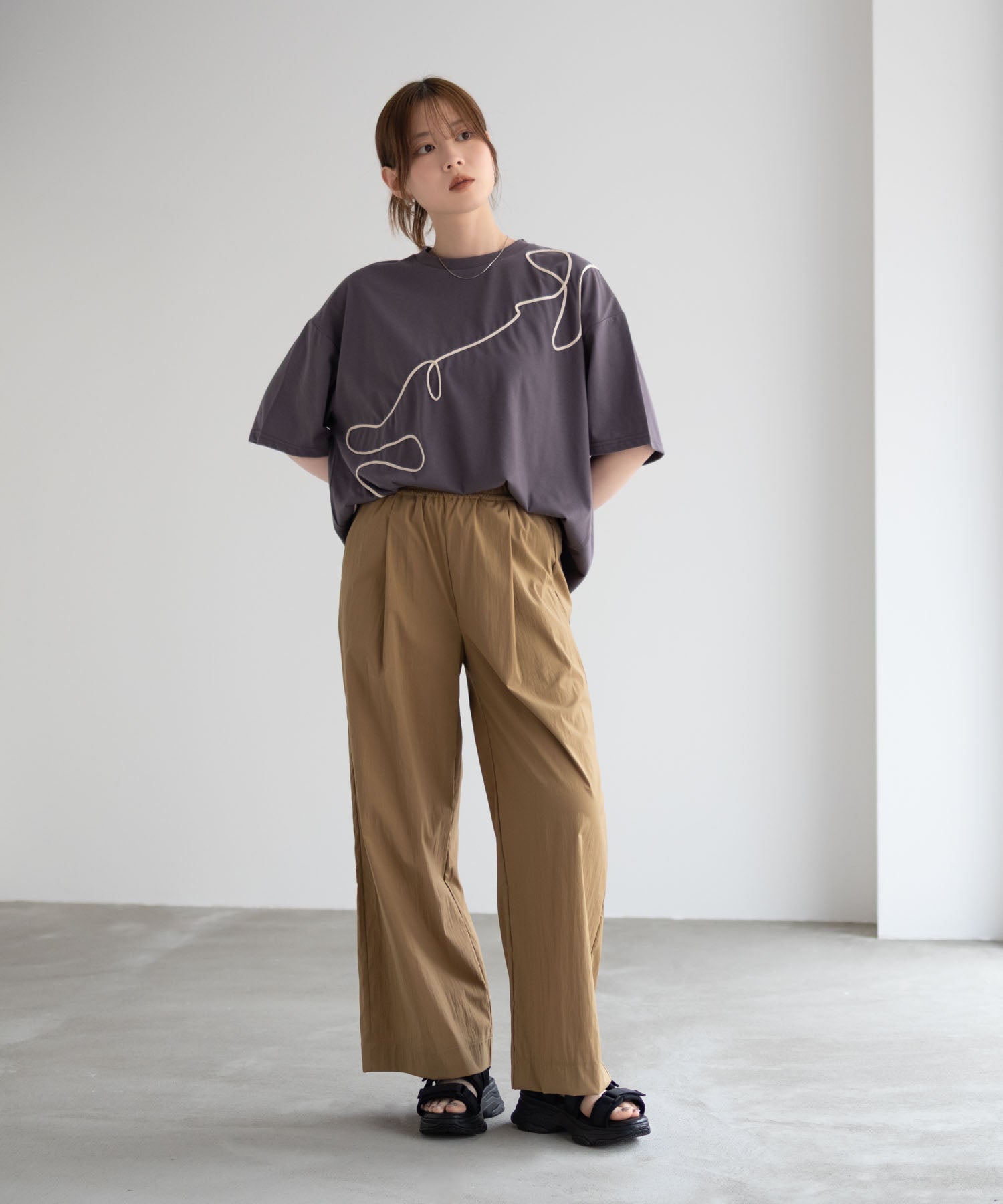 ハッシュアッシュ HusHusH コード刺繍Tシャツ （ベージュ） ベージュ