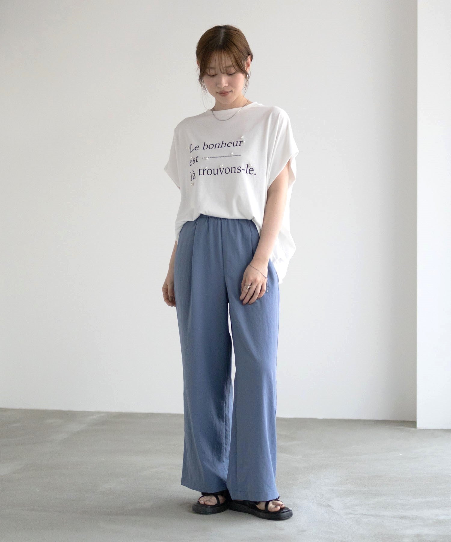 ハッシュアッシュ HusHusH パール使いプリントドルマンTシャツ （ベージュ） ベージュ