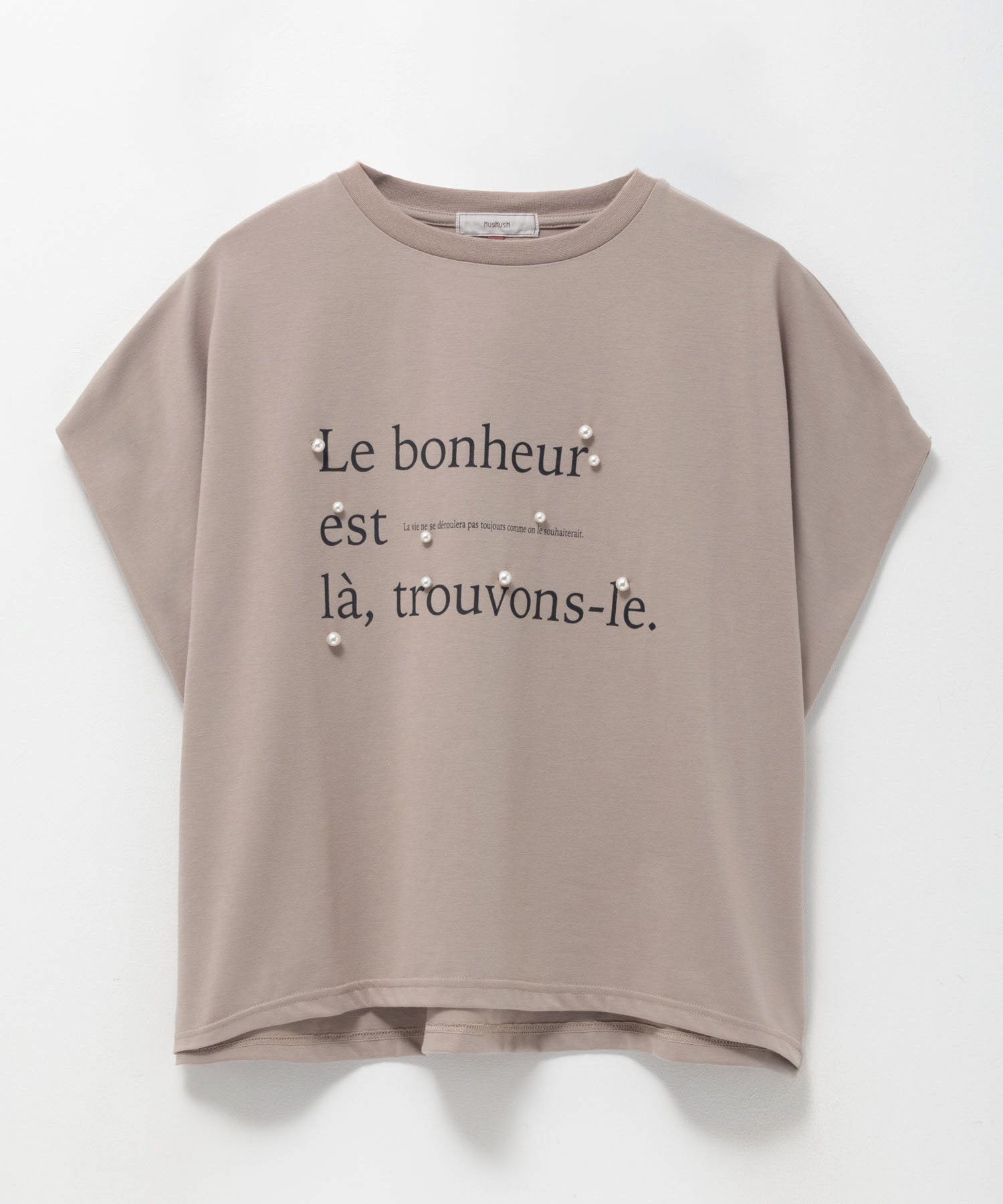 ハッシュアッシュ HusHusH パール使いプリントドルマンTシャツ （ベージュ） ベージュ