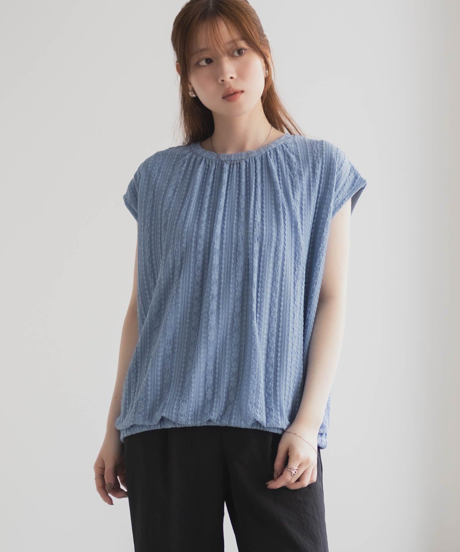 ハッシュアッシュ HusHusH レースバルーンフレンチTシャツ （ブルー） ブルー