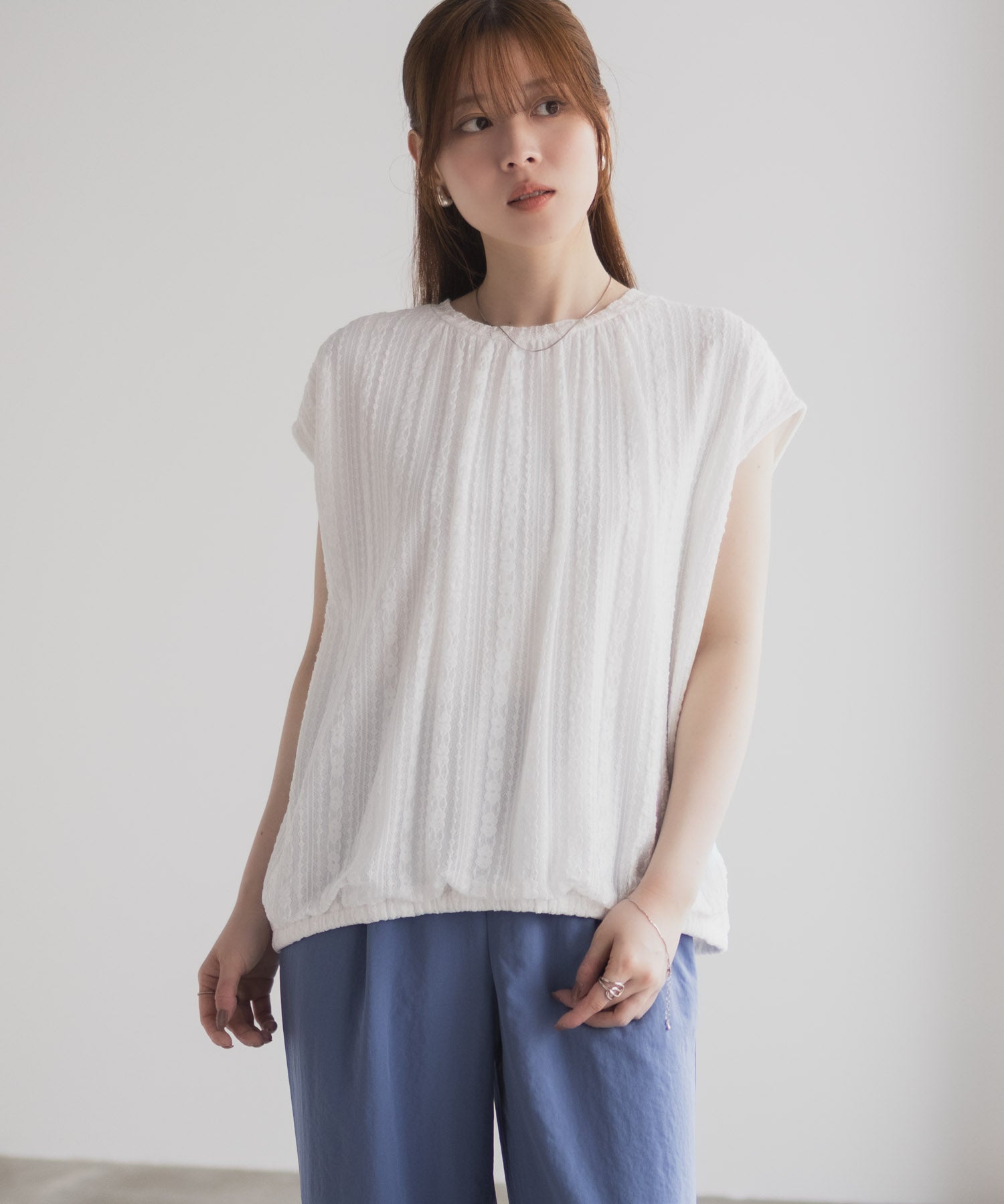 ハッシュアッシュ HusHusH レースバルーンフレンチTシャツ （ブルー） ブルー