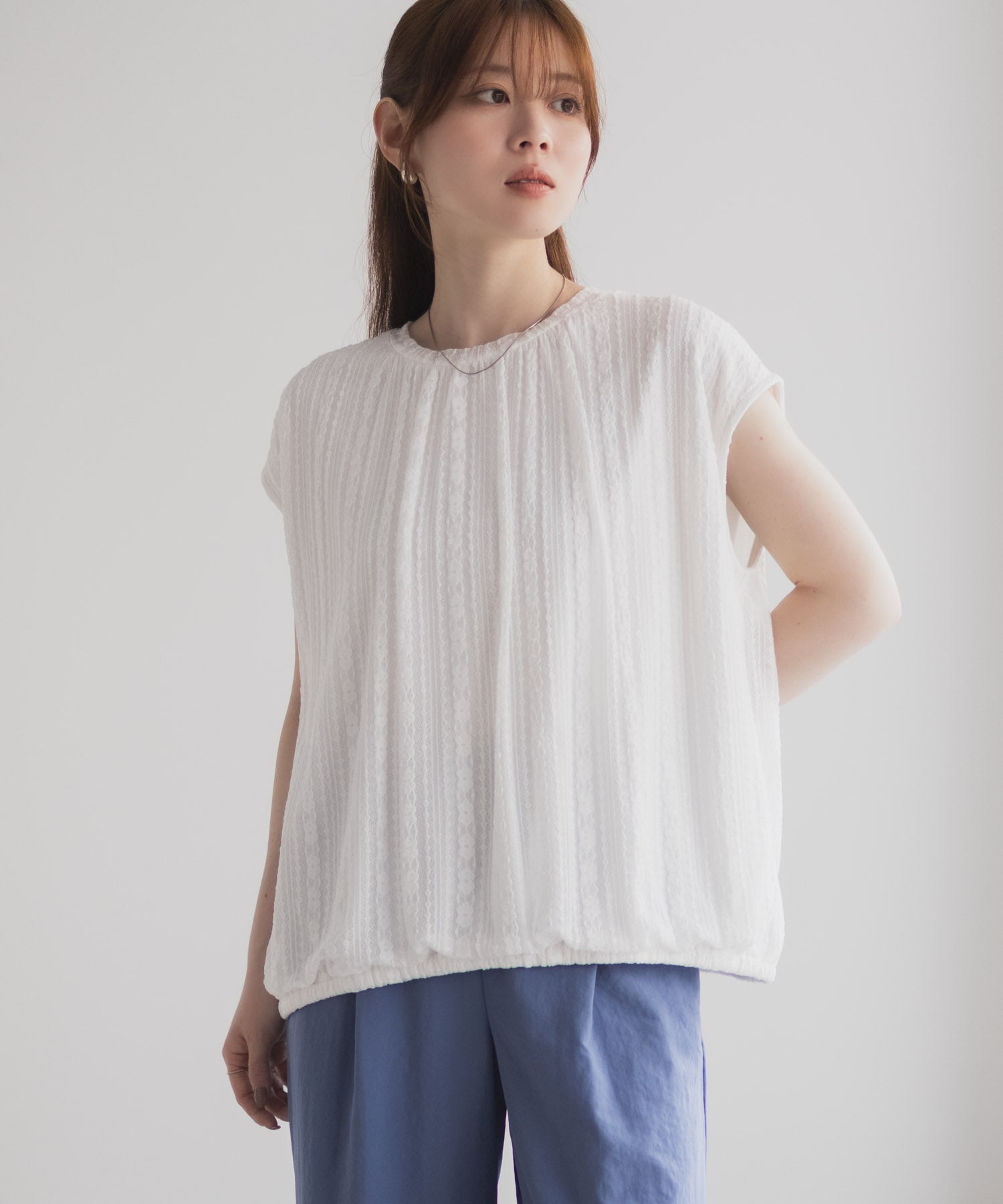 ハッシュアッシュ HusHusH レースバルーンフレンチTシャツ （ブルー） ブルー
